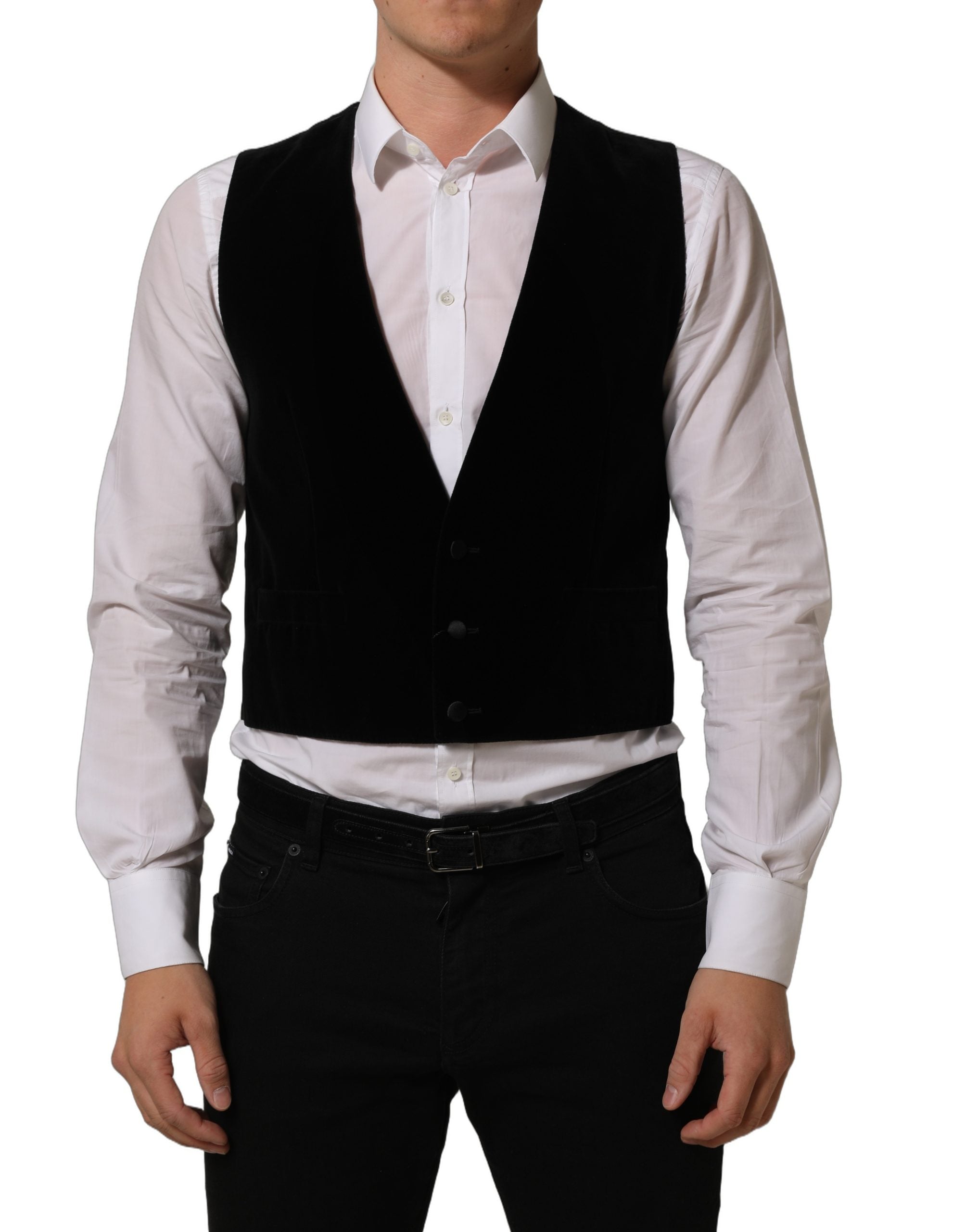 Dolce & Gabbana Black Wool Blend Waistcoat Formal Dress Men's Vest