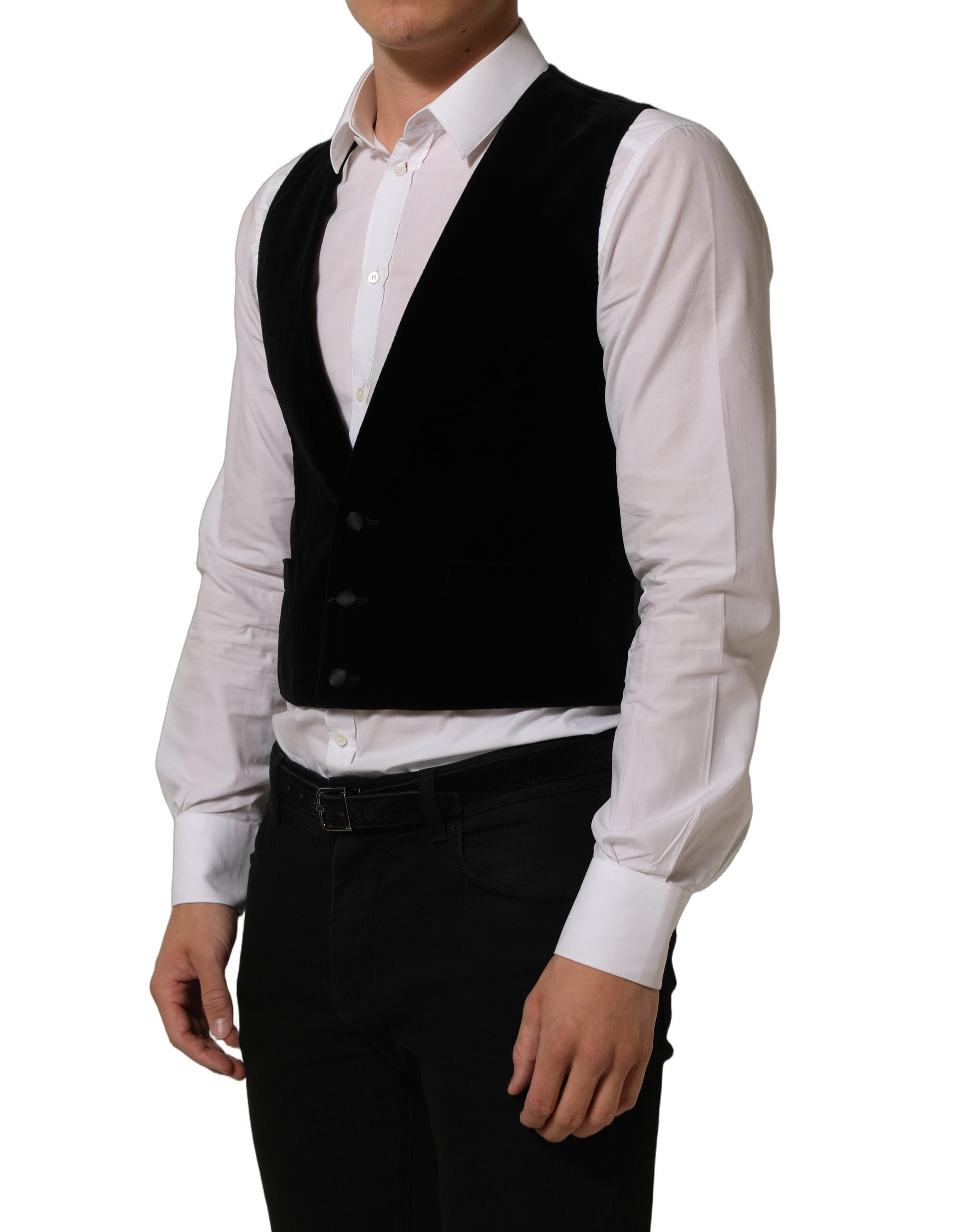 Dolce & Gabbana Black Wool Blend Waistcoat Formal Dress Men's Vest