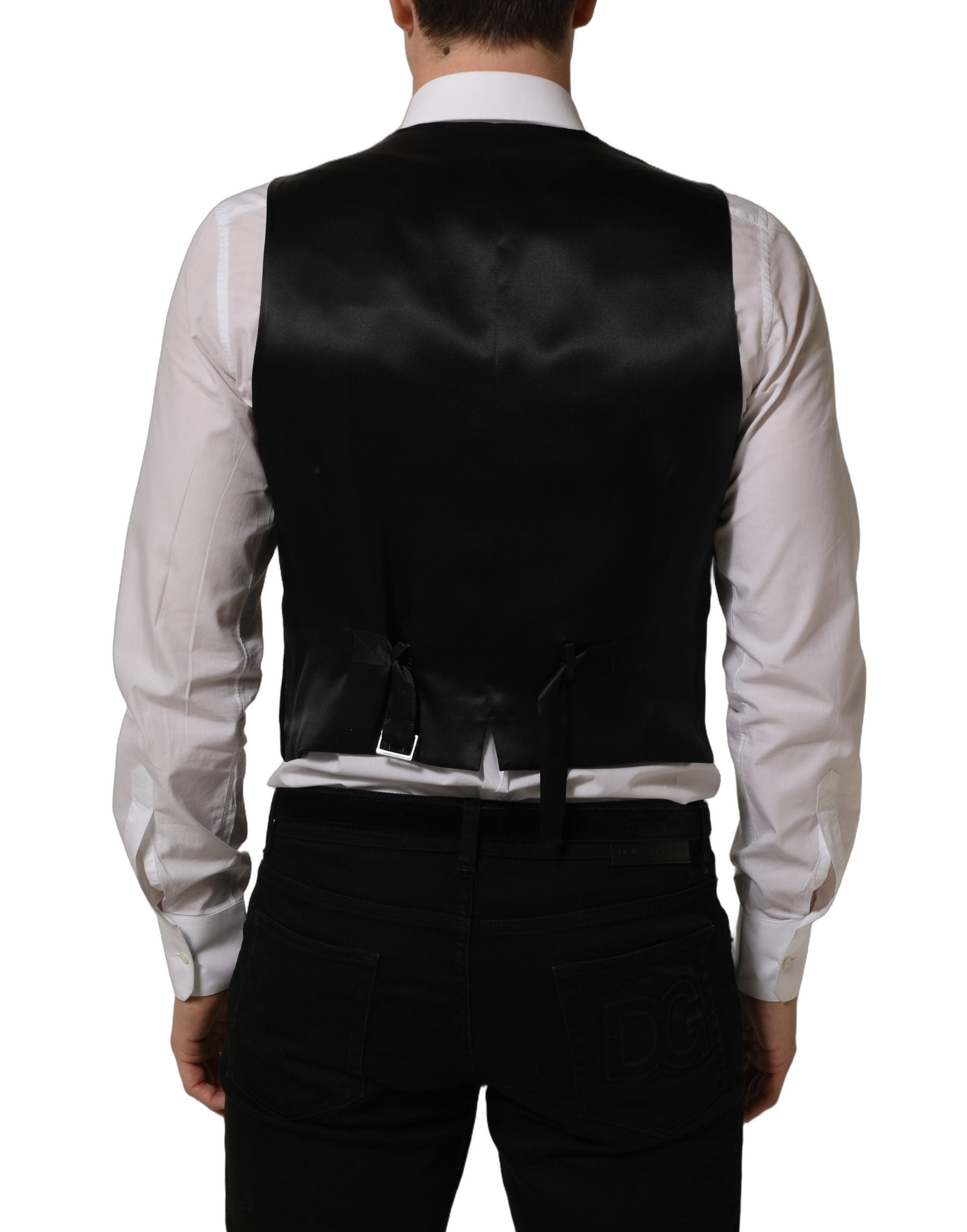 Dolce & Gabbana Black Wool Blend Waistcoat Formal Dress Men's Vest