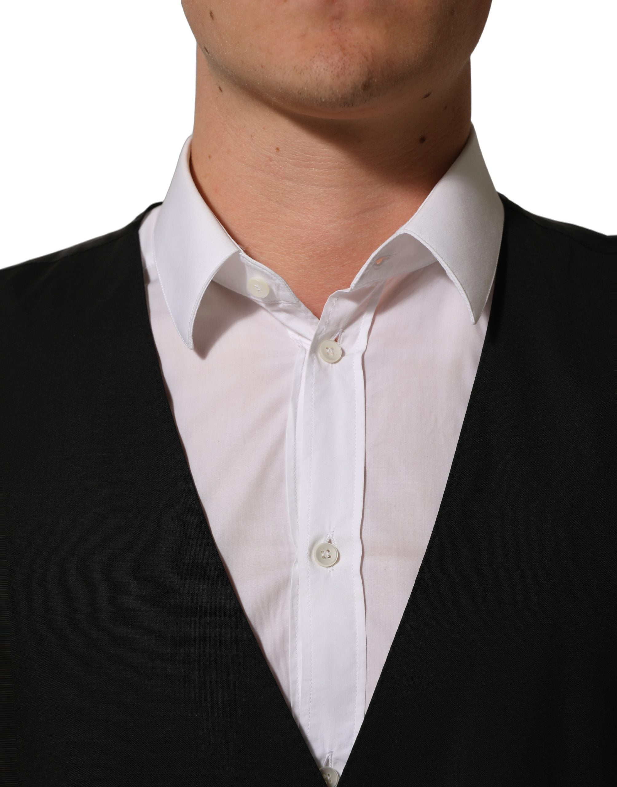 Dolce & Gabbana Black Wool Stretch Waistcoat Formal Men's Vest