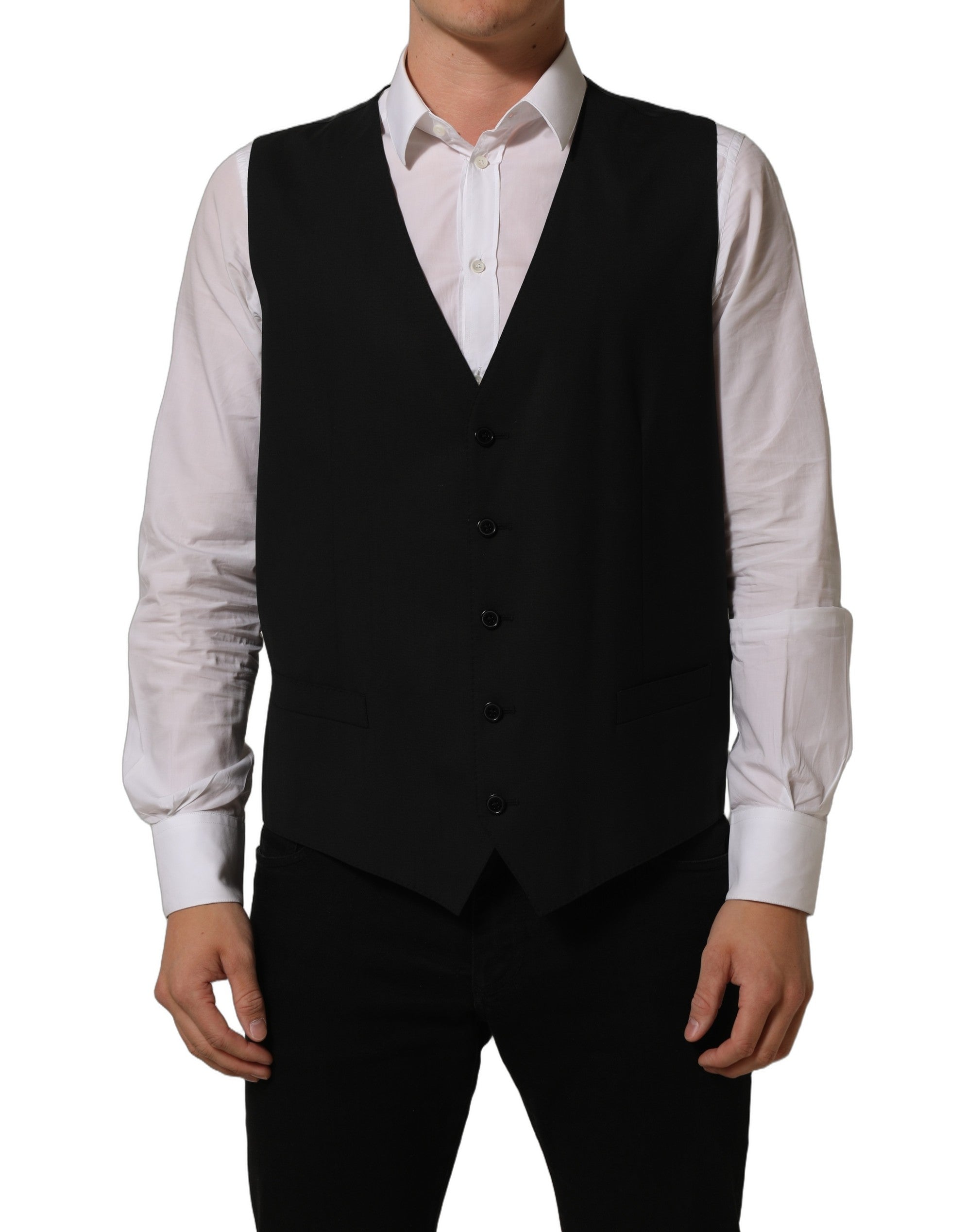 Dolce & Gabbana Black Wool Stretch Waistcoat Formal Men's Vest