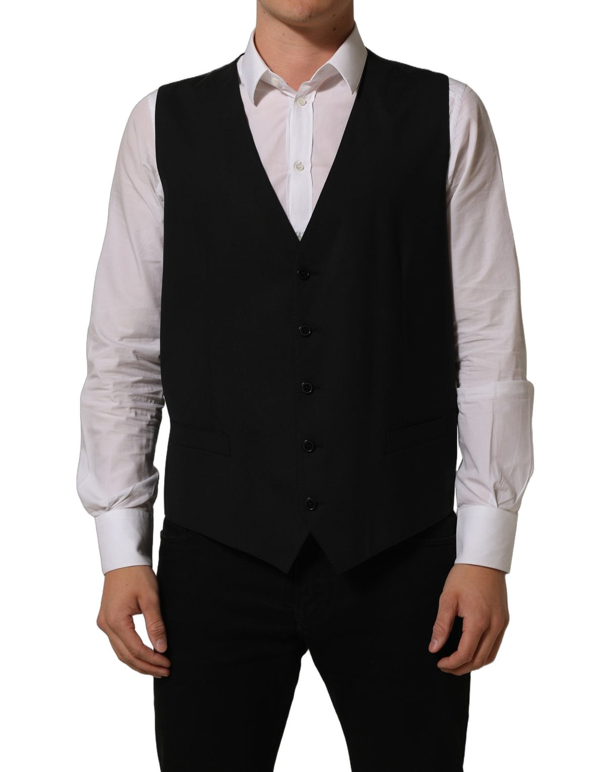 Dolce & Gabbana Black Wool Stretch Waistcoat Formal Men's Vest