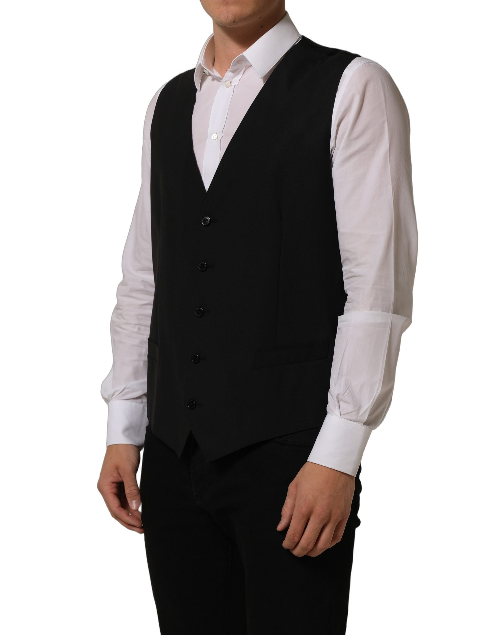 Dolce & Gabbana Black Wool Stretch Waistcoat Formal Men's Vest