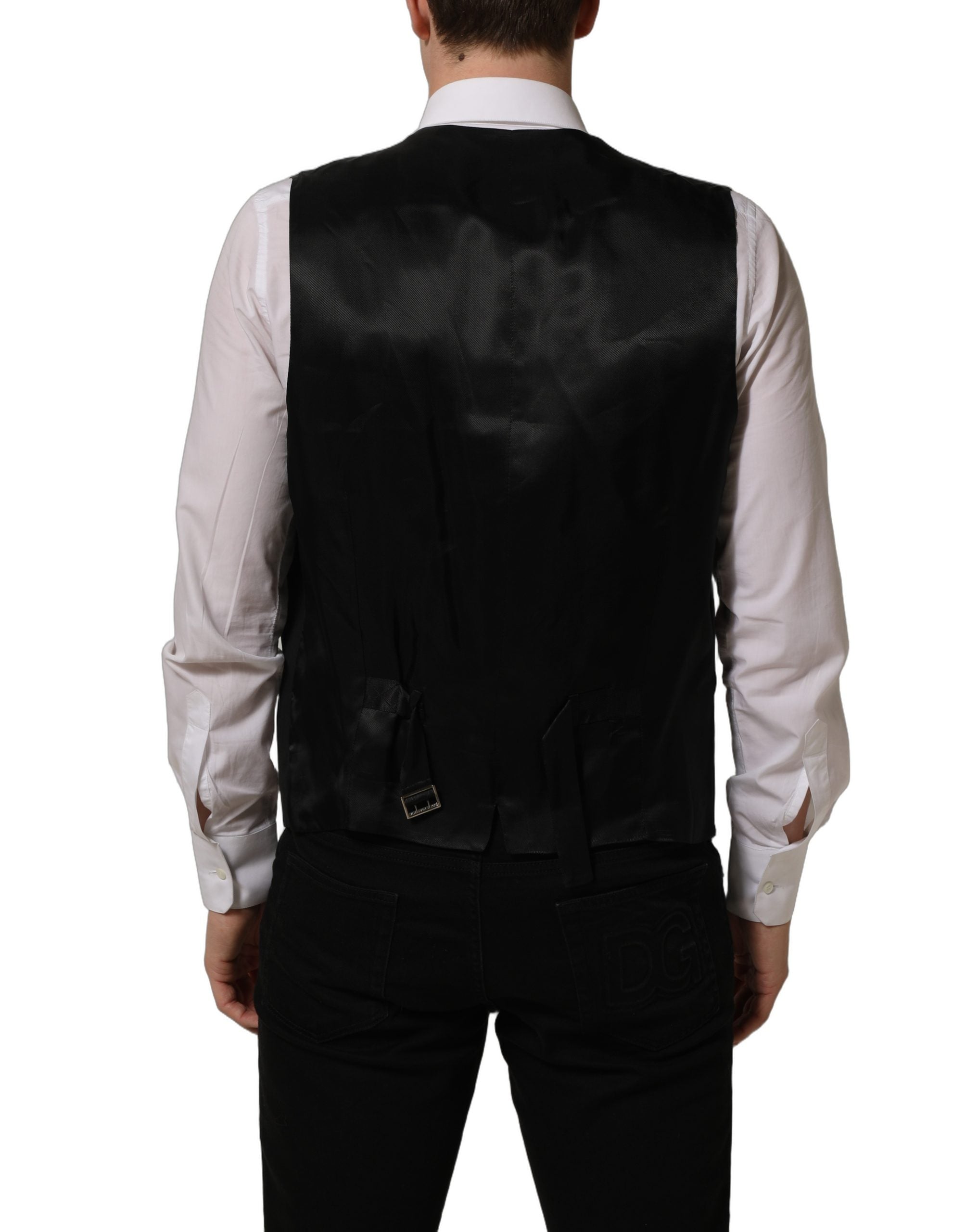 Dolce & Gabbana Black Wool Stretch Waistcoat Formal Men's Vest