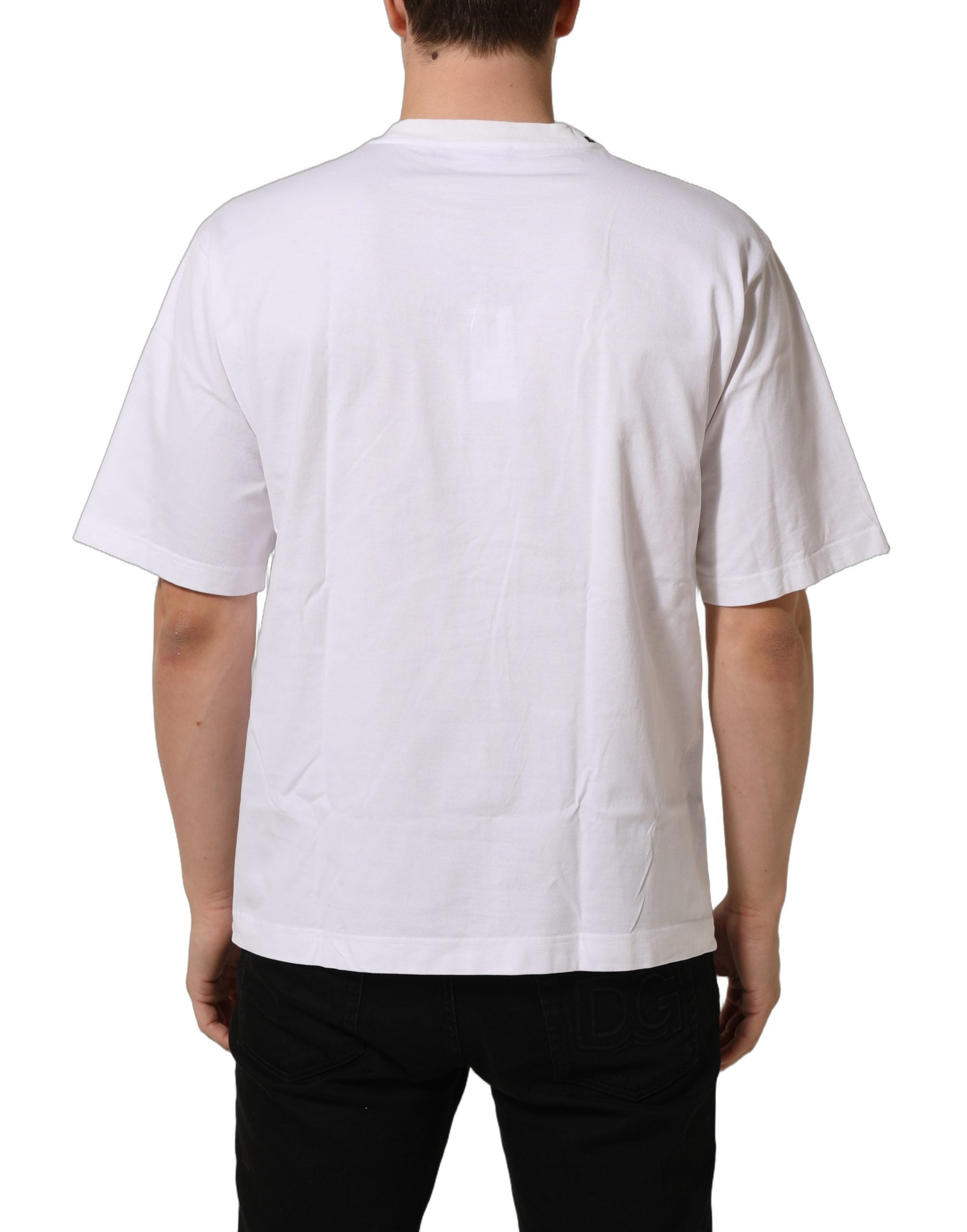 Dolce & Gabbana White Cotton Logo Plaque Crew Neck Men's T-shirt