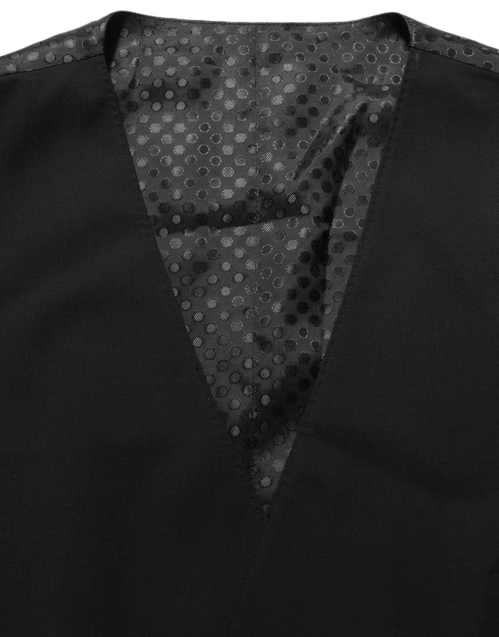 Dolce & Gabbana Black Wool Stretch Waistcoat Formal Dress Men's Vest
