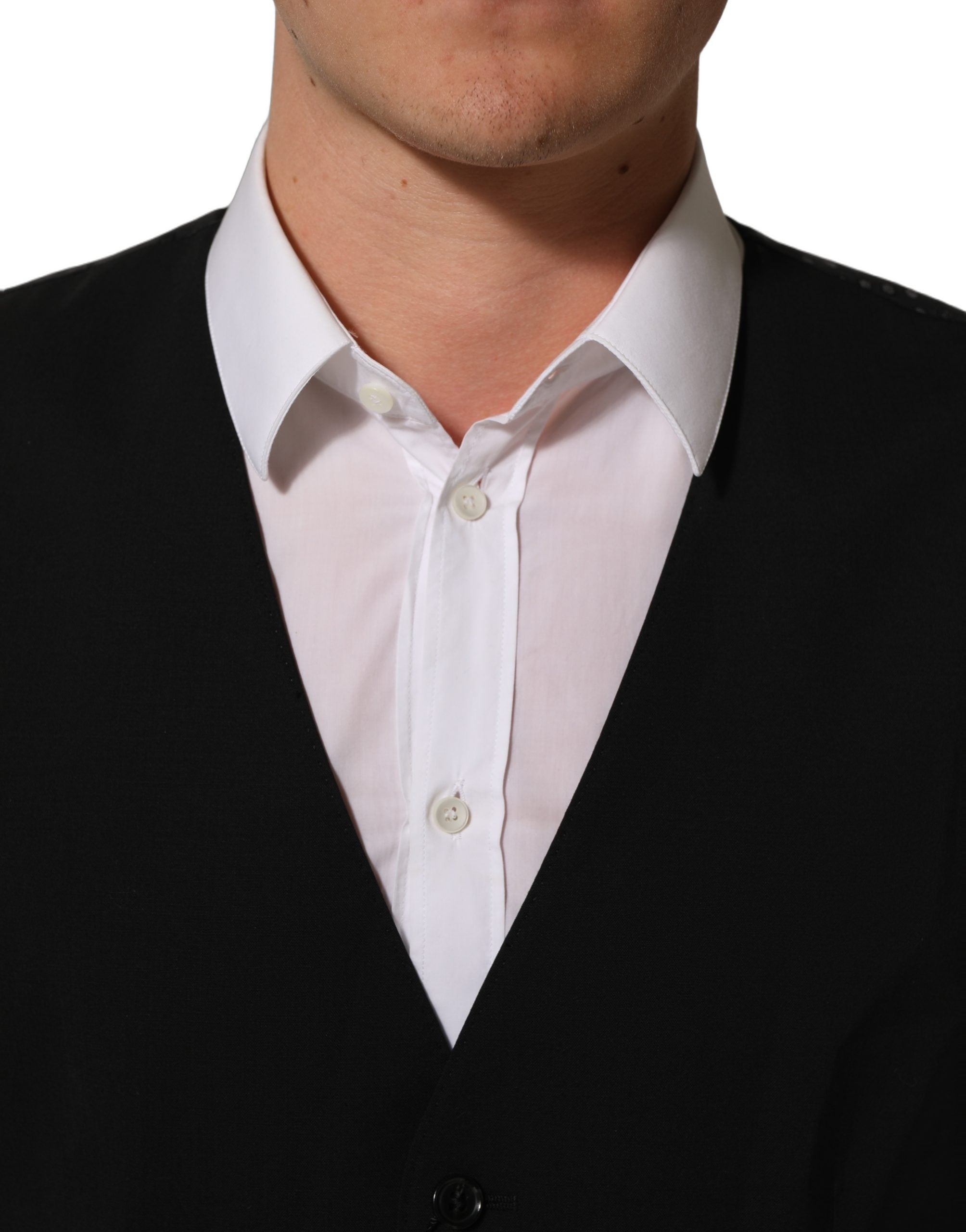 Dolce & Gabbana Black Wool Stretch Waistcoat Formal Dress Men's Vest