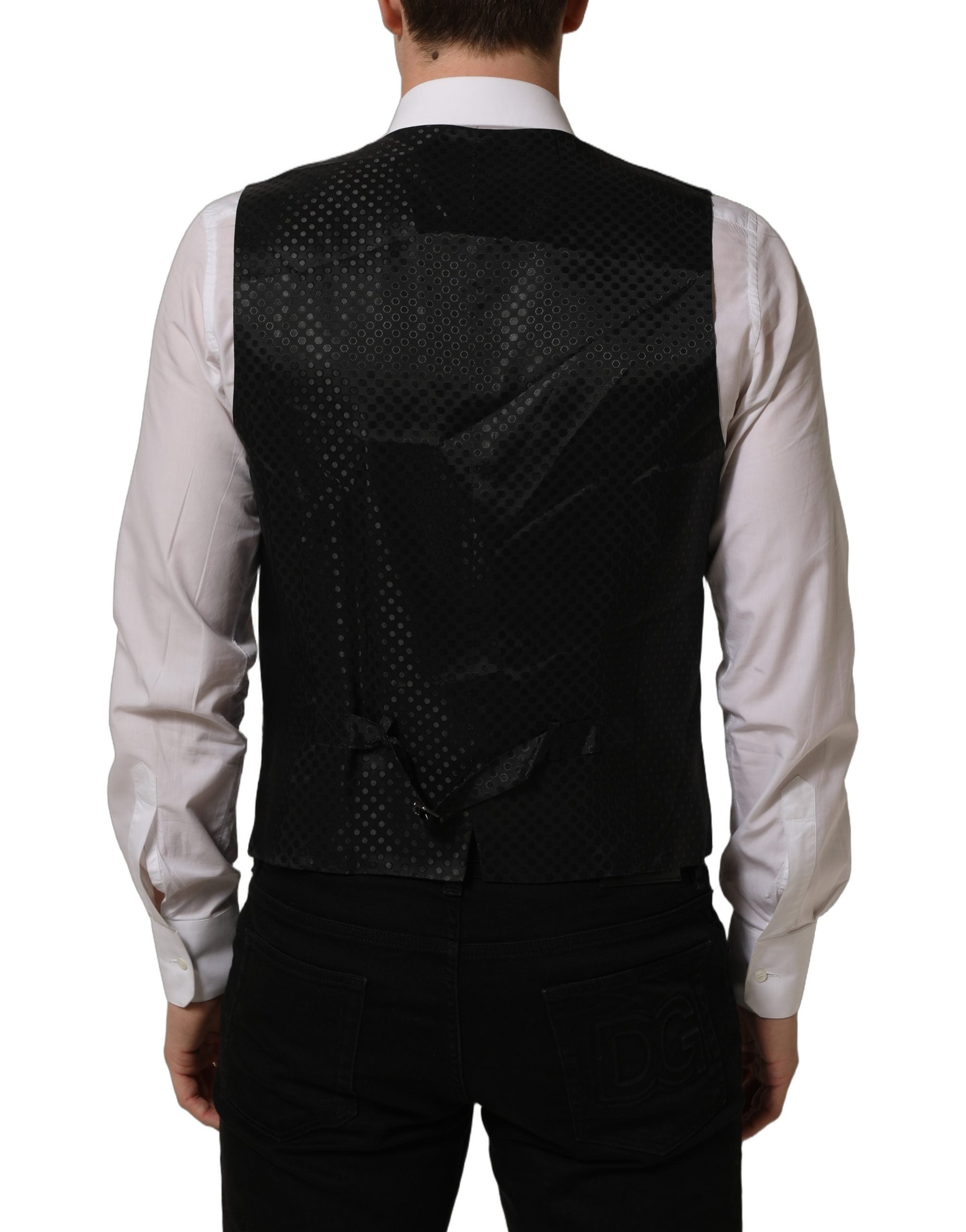 Dolce & Gabbana Black Wool Stretch Waistcoat Formal Dress Men's Vest
