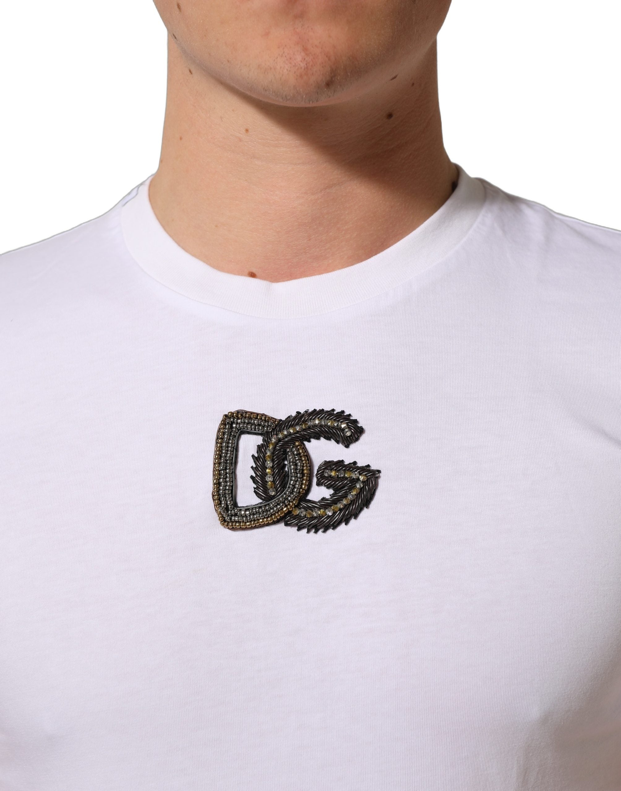 Dolce & Gabbana White DG Logo Cotton Crew Neck Men Men's T-shirt (Pre-Owned)