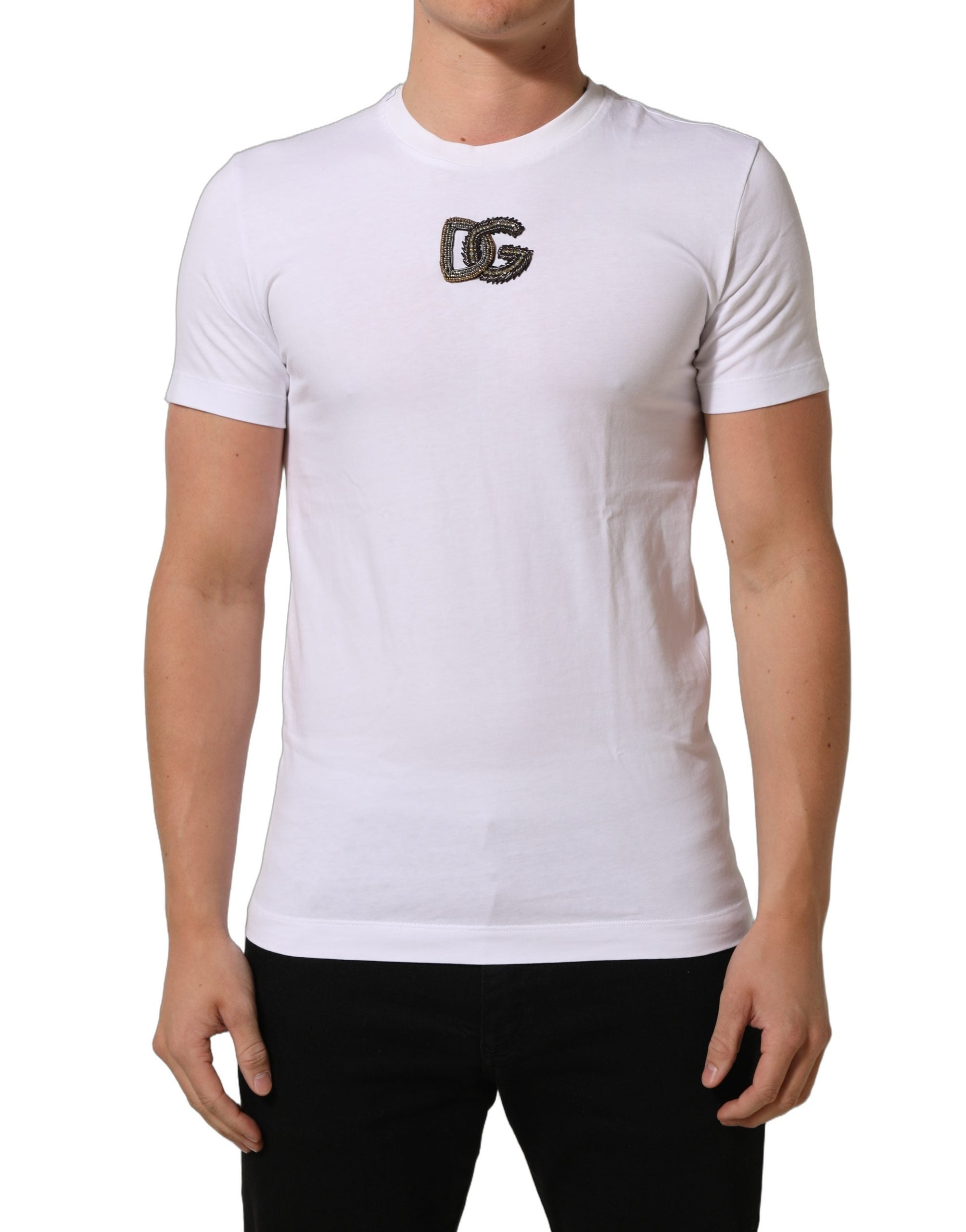 Dolce & Gabbana White DG Logo Cotton Crew Neck Men Men's T-shirt (Pre-Owned)