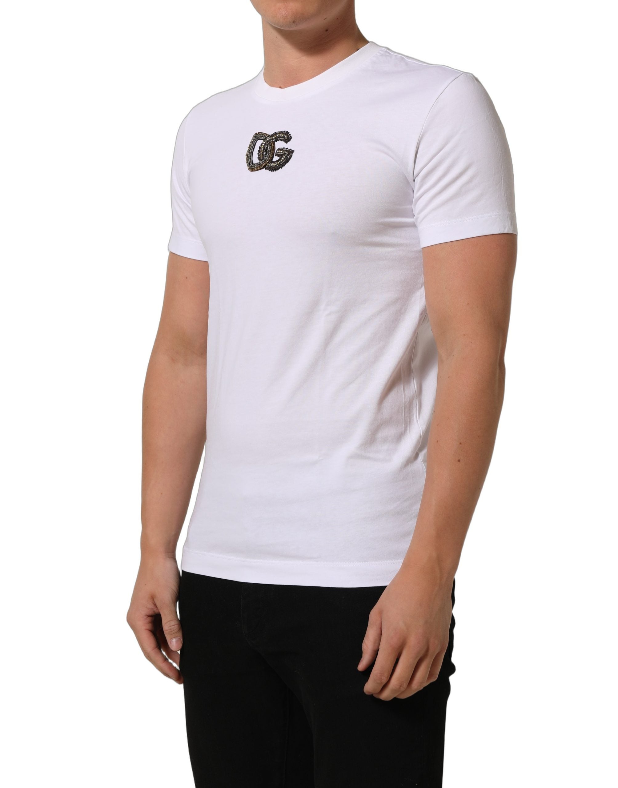 Dolce & Gabbana White DG Logo Cotton Crew Neck Men Men's T-shirt (Pre-Owned)