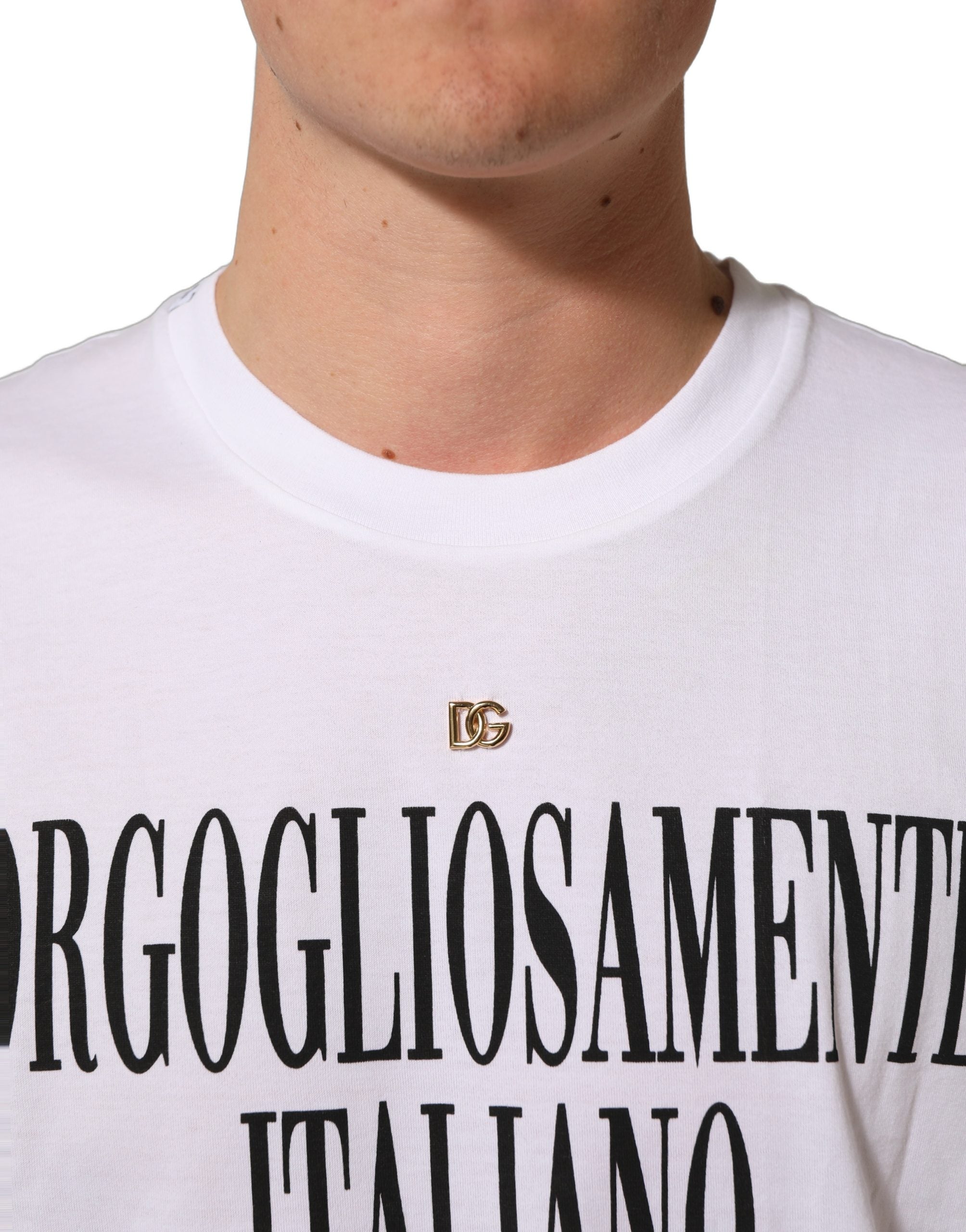 Dolce & Gabbana White Logo Round Neck Short Sleeves Men's T-shirt (Pre-Owned)