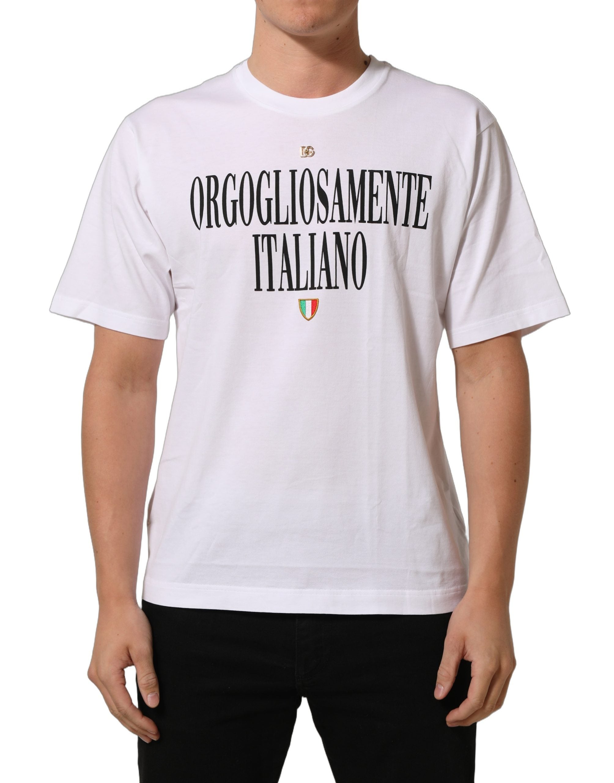 Dolce & Gabbana White Logo Round Neck Short Sleeves Men's T-shirt (Pre-Owned)