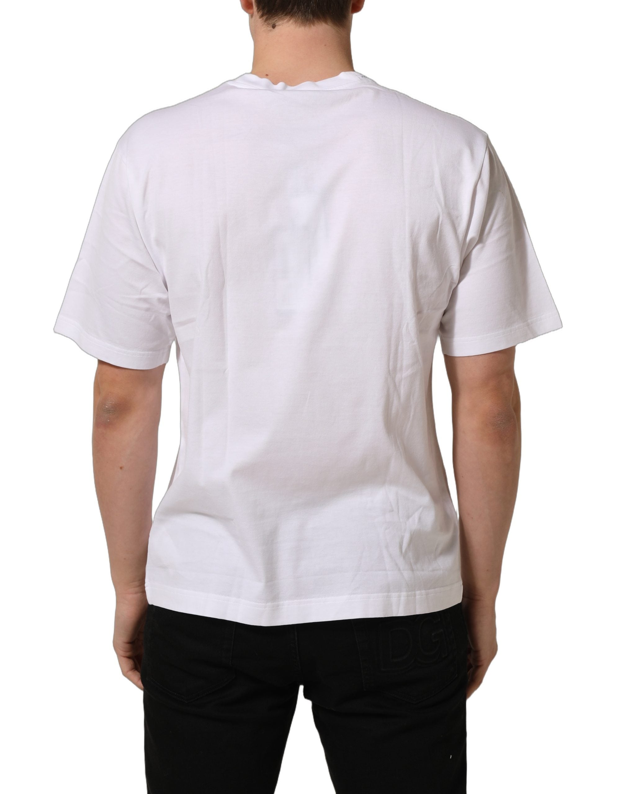 Dolce & Gabbana White Logo Round Neck Short Sleeves Men's T-shirt (Pre-Owned)