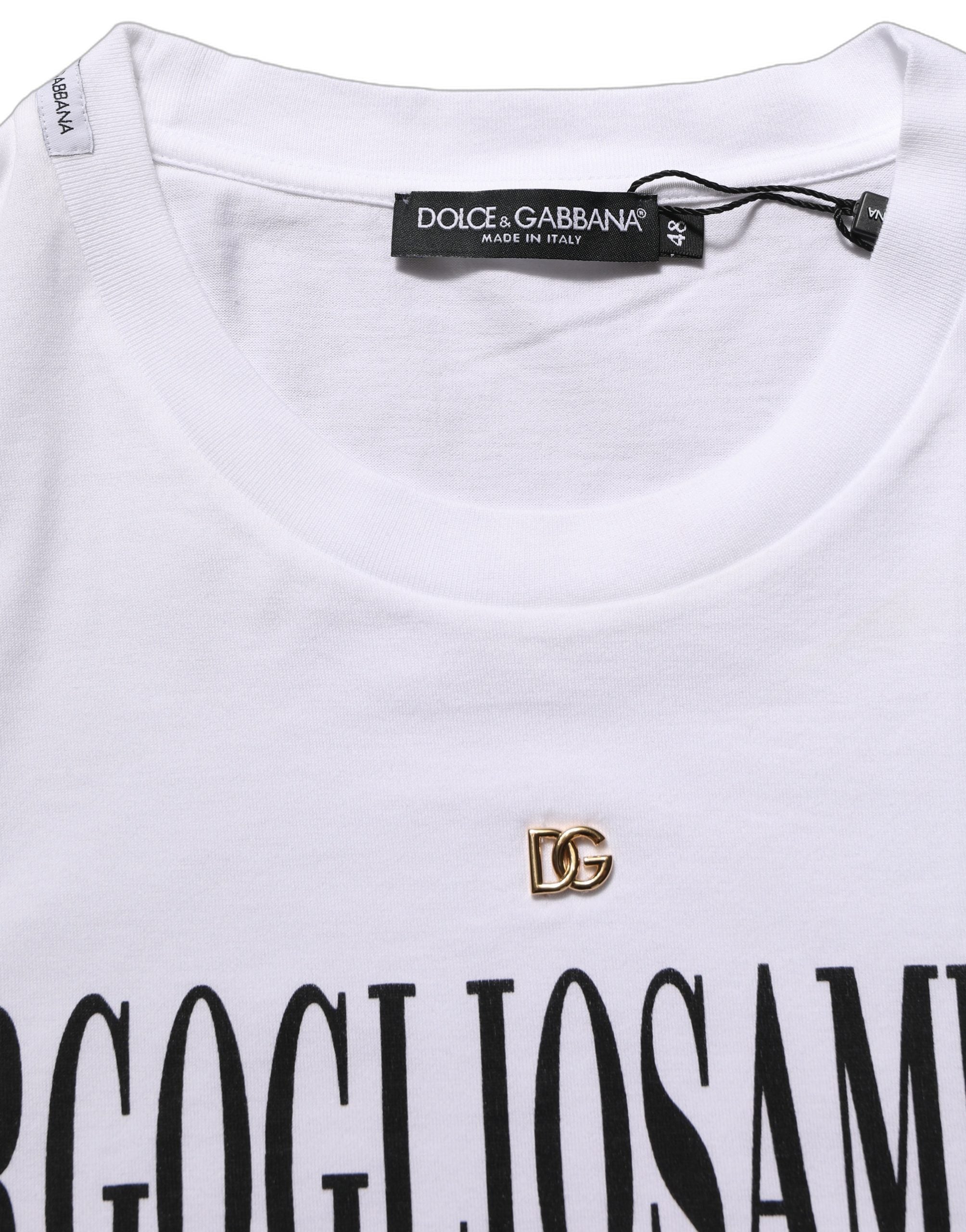 Dolce & Gabbana White Logo Round Neck Short Sleeves Men's T-shirt (Pre-Owned)