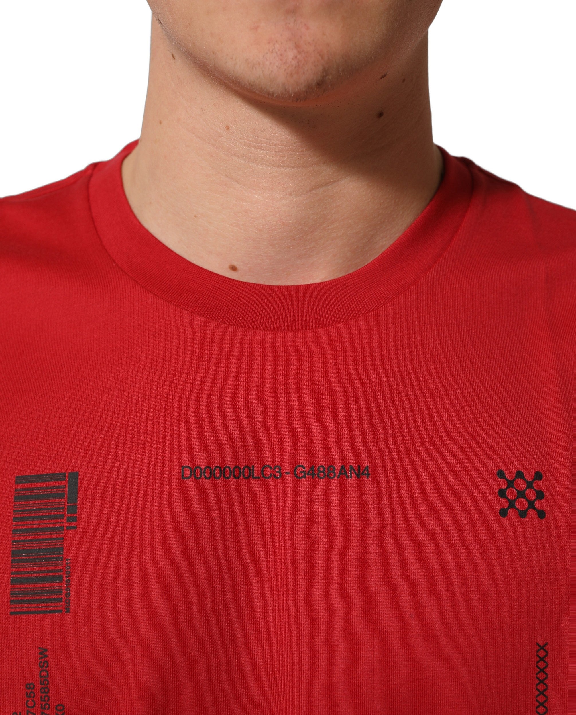 Dolce & Gabbana Red Cotton Graphic Print Crew Neck Men's T-shirt (Pre-Owned)