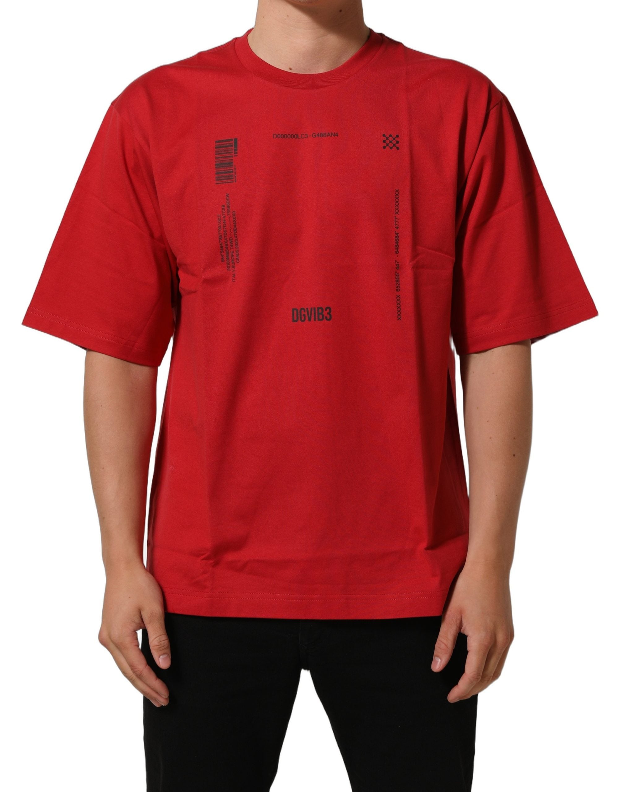 Dolce & Gabbana Red Cotton Graphic Print Crew Neck Men's T-shirt (Pre-Owned)