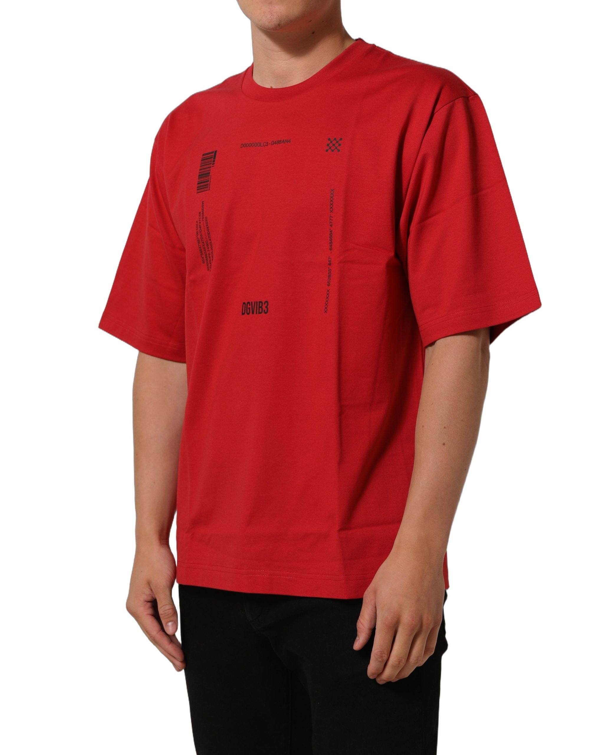 Dolce & Gabbana Red Cotton Graphic Print Crew Neck Men's T-shirt (Pre-Owned)
