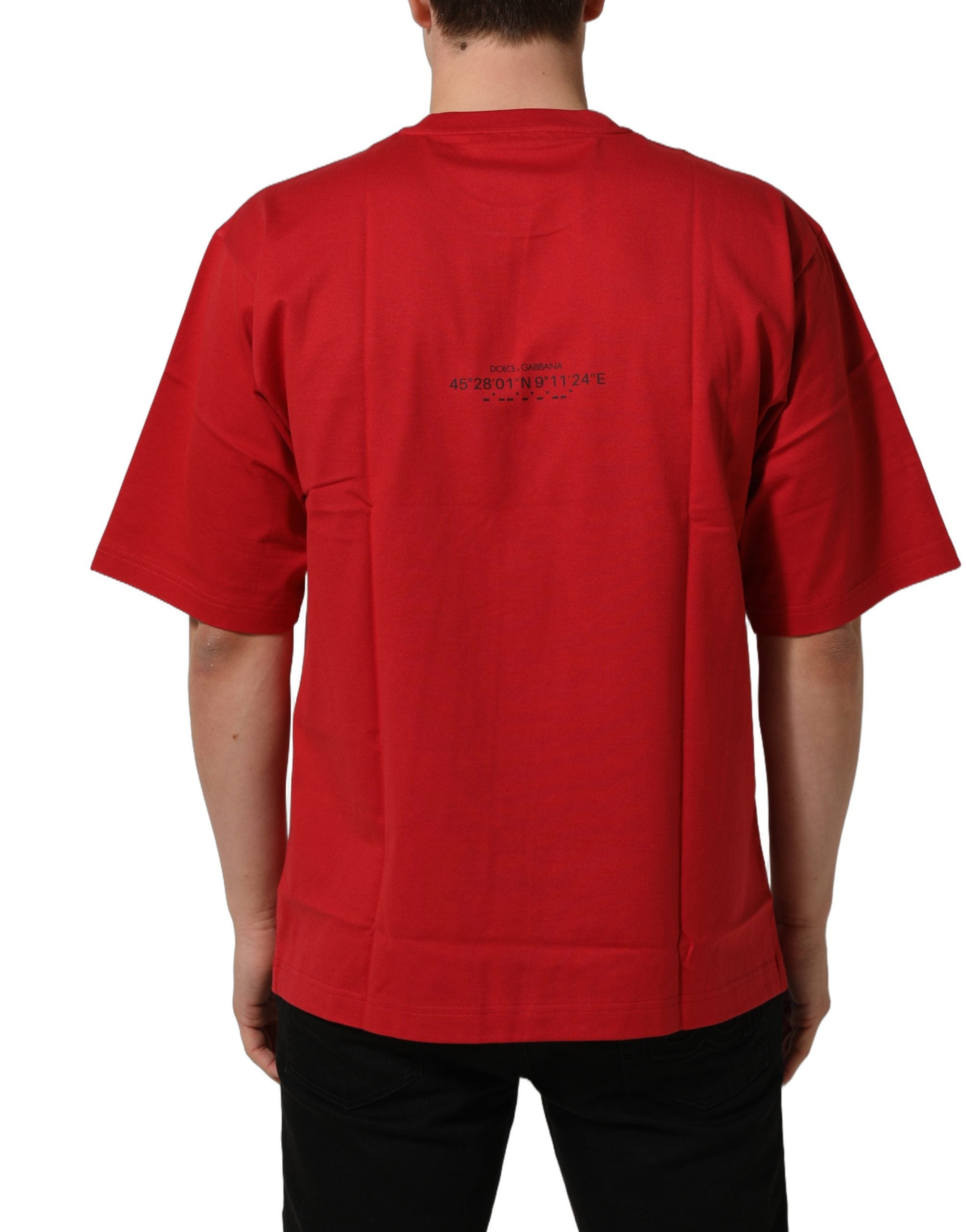 Dolce & Gabbana Red Cotton Graphic Print Crew Neck Men's T-shirt (Pre-Owned)