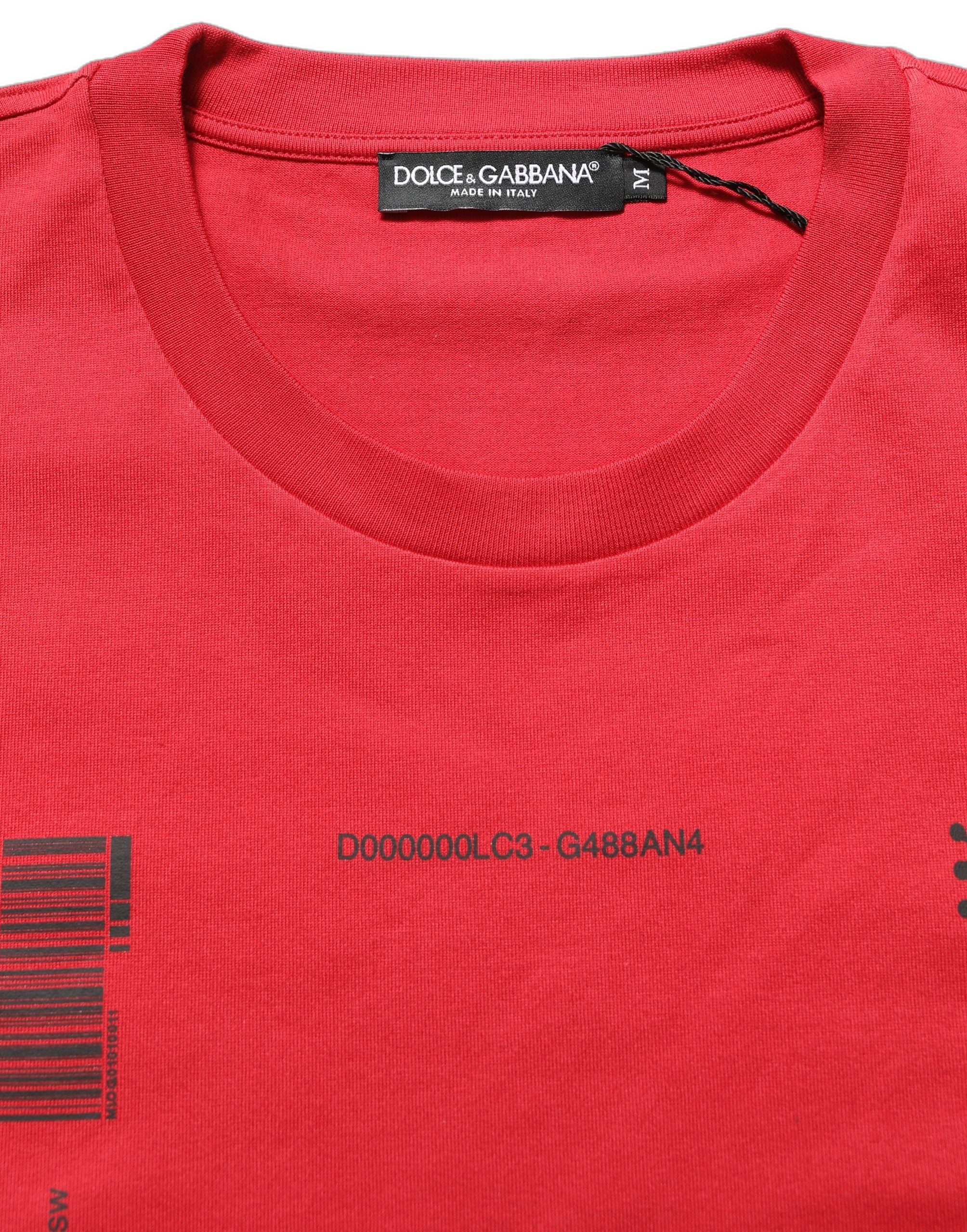 Dolce & Gabbana Red Cotton Graphic Print Crew Neck Men's T-shirt (Pre-Owned)