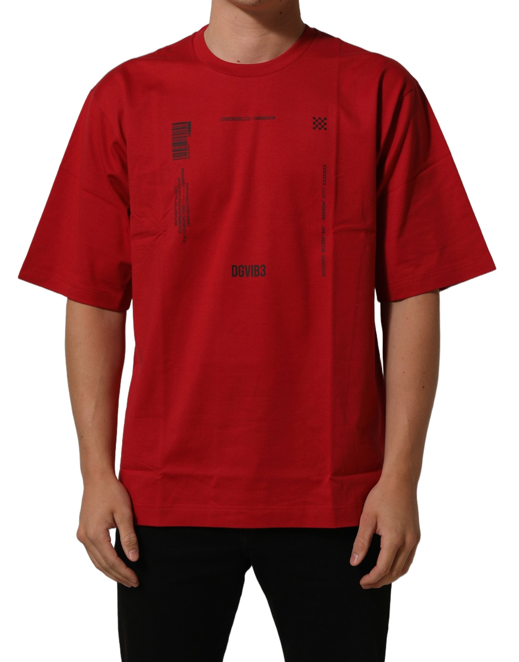 Dolce & Gabbana Red Cotton Graphic Print Crew Neck Men's T-shirt (Pre-Owned)