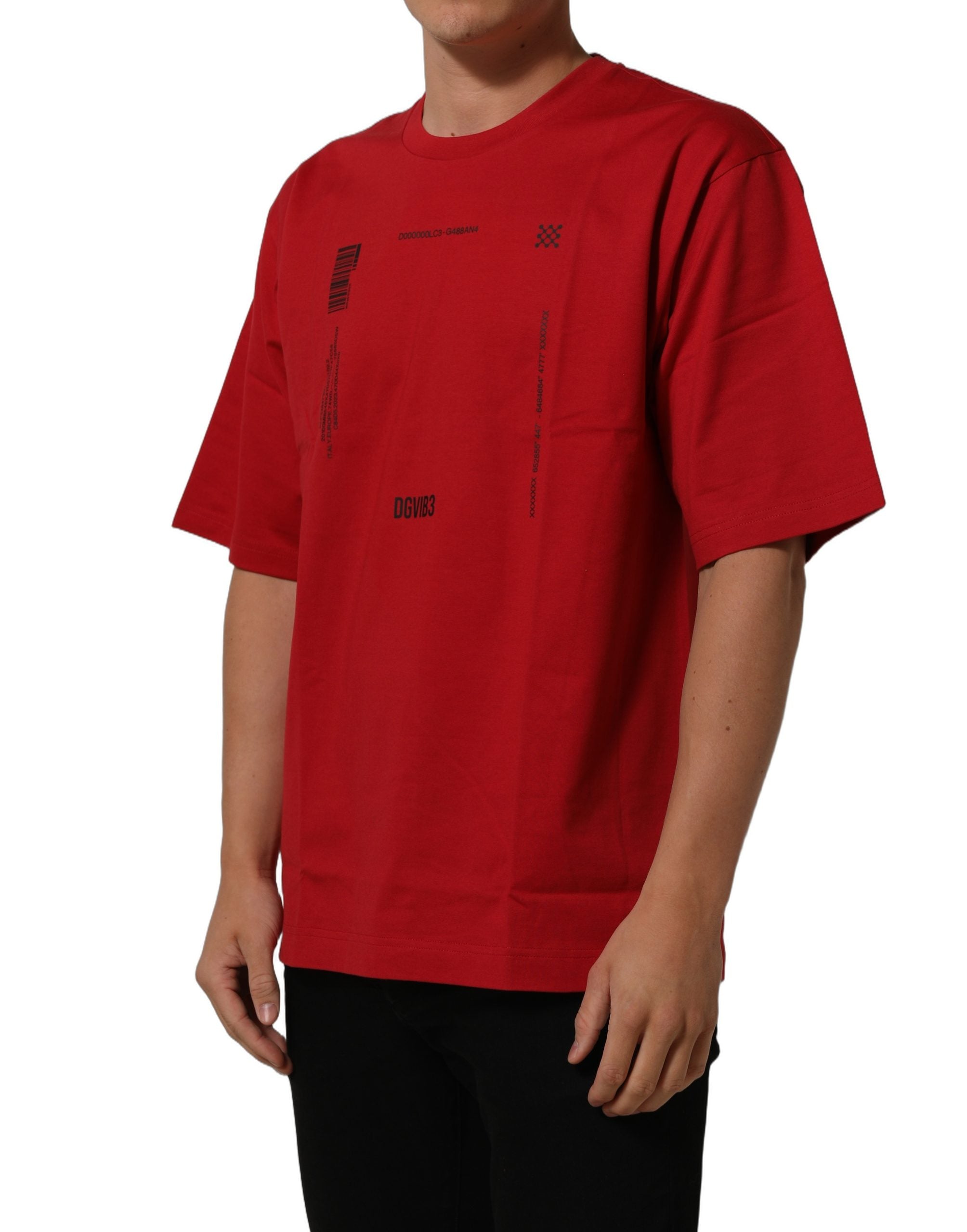 Dolce & Gabbana Red Cotton Graphic Print Crew Neck Men's T-shirt (Pre-Owned)