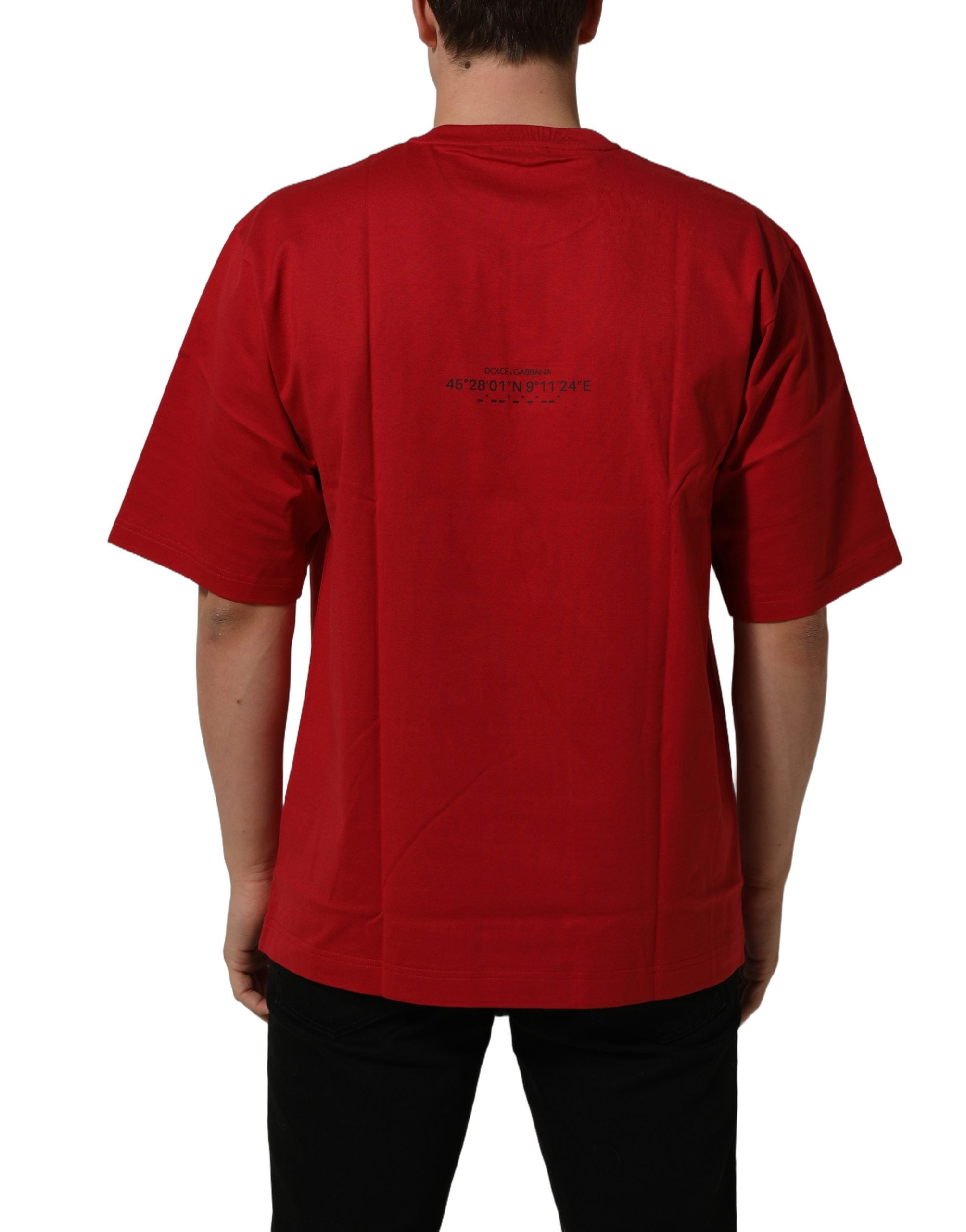 Dolce & Gabbana Red Cotton Graphic Print Crew Neck Men's T-shirt (Pre-Owned)