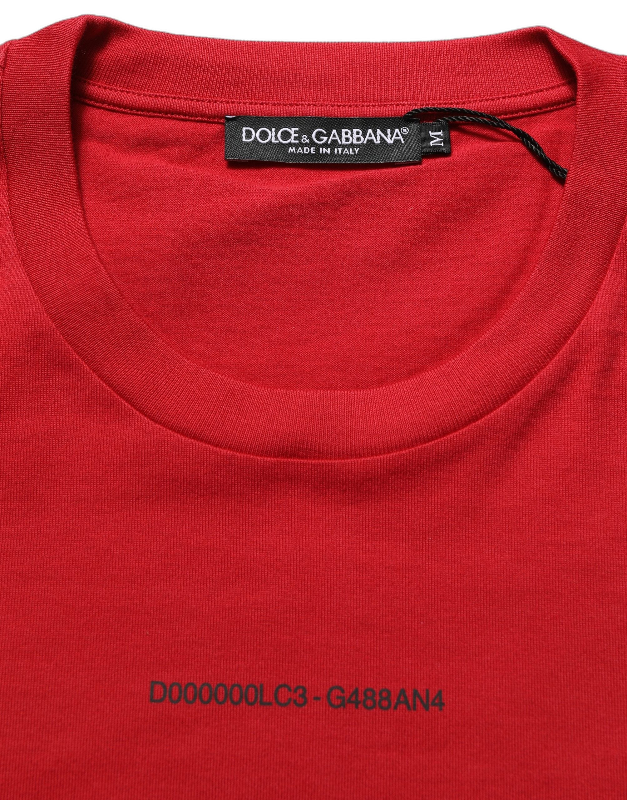 Dolce & Gabbana Red Cotton Graphic Print Crew Neck Men's T-shirt (Pre-Owned)