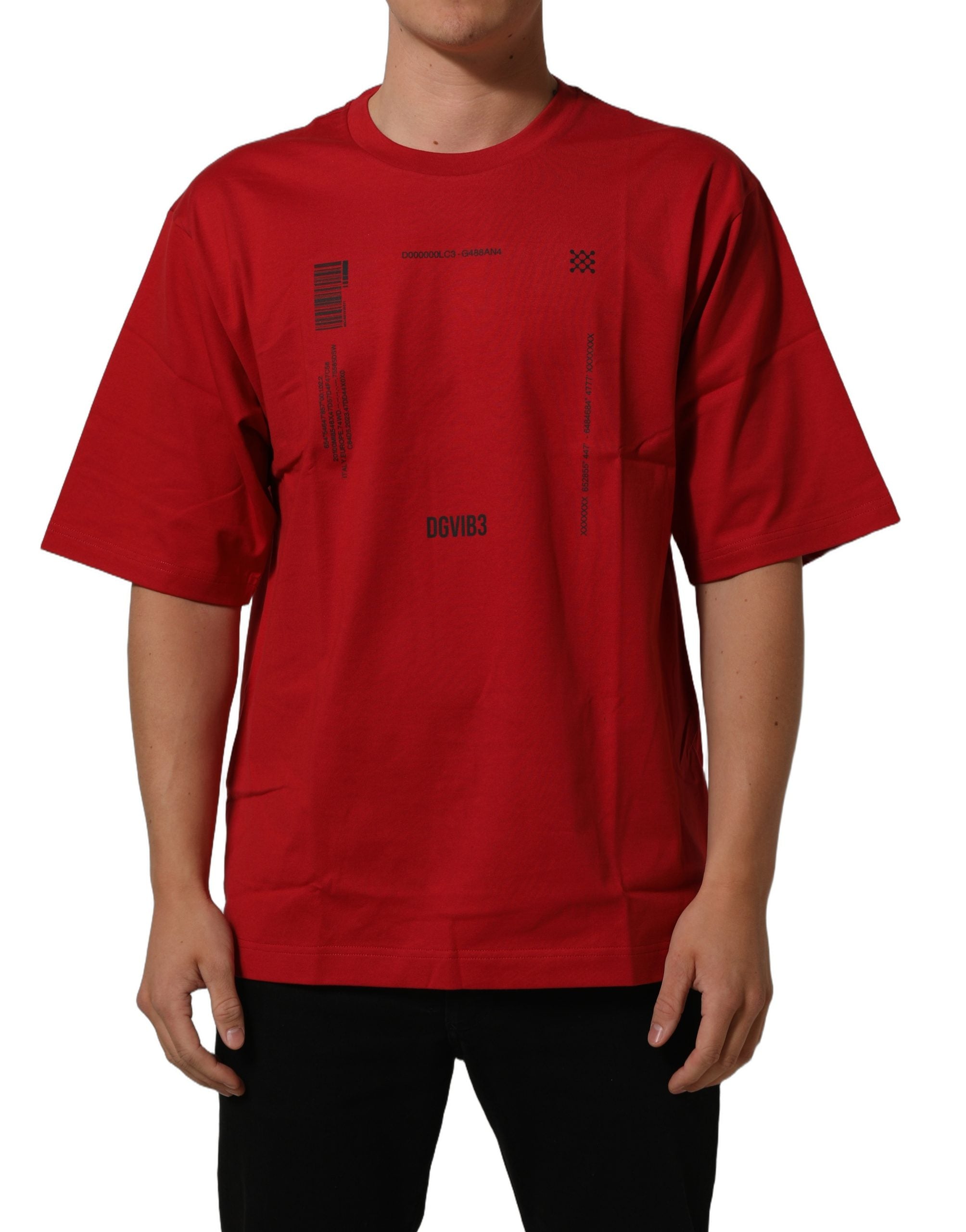 Dolce & Gabbana Red Cotton Graphic Print Crew Neck Men's T-shirt (Pre-Owned)