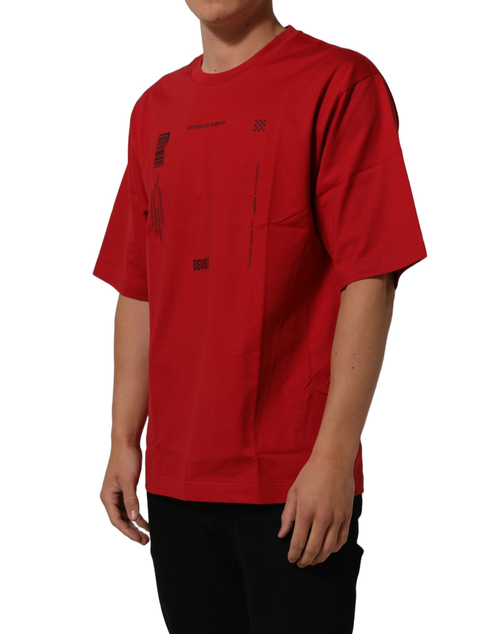 Dolce & Gabbana Red Cotton Graphic Print Crew Neck Men's T-shirt (Pre-Owned)