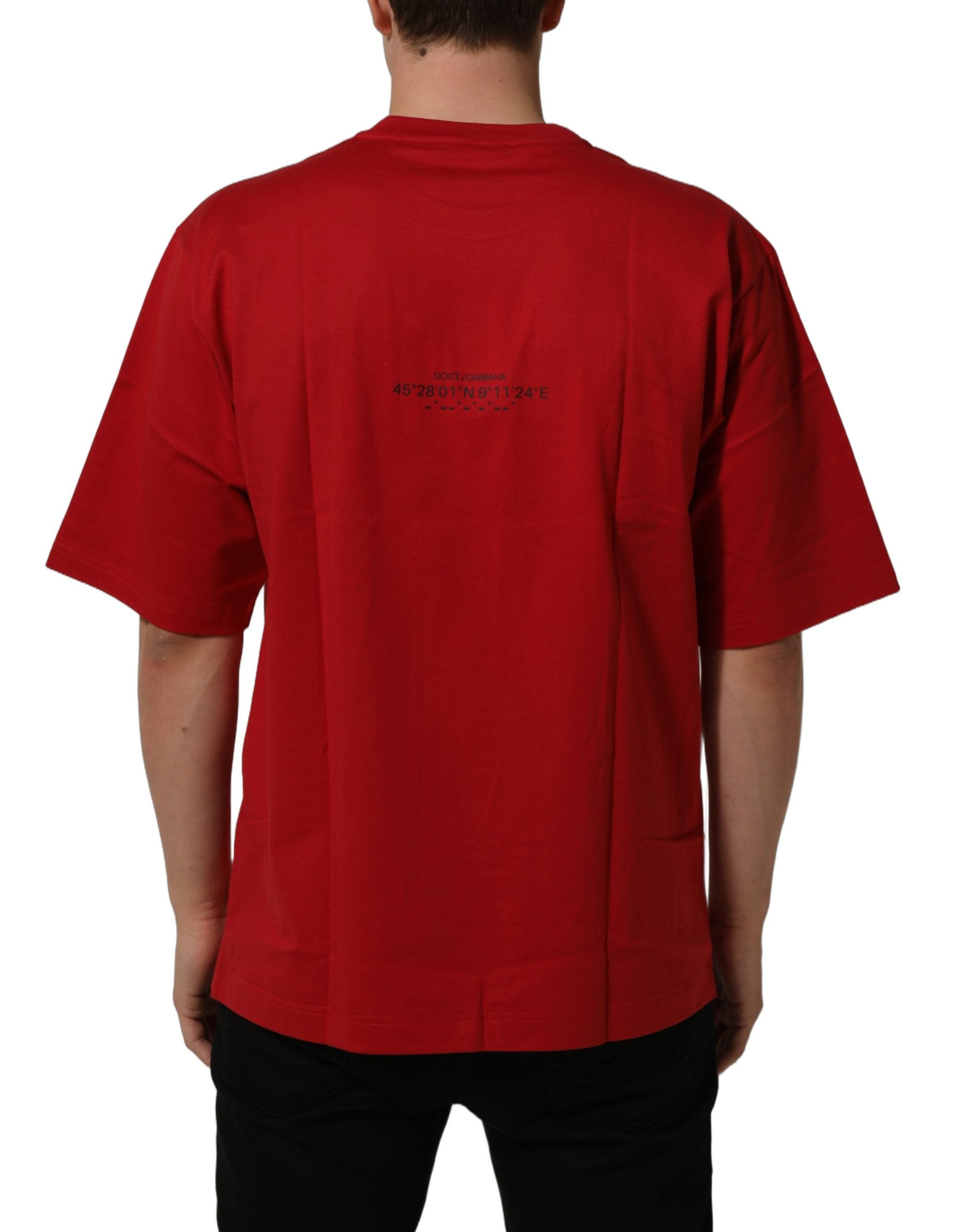 Dolce & Gabbana Red Cotton Graphic Print Crew Neck Men's T-shirt (Pre-Owned)