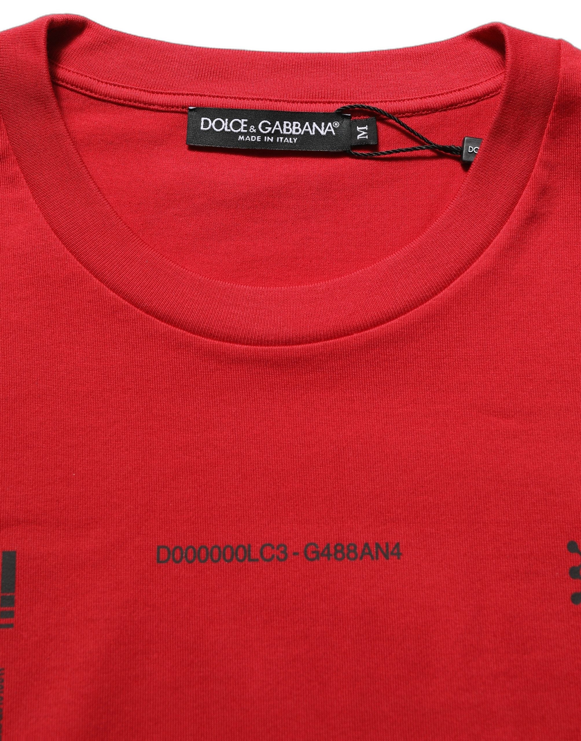 Dolce & Gabbana Red Cotton Graphic Print Crew Neck Men's T-shirt (Pre-Owned)