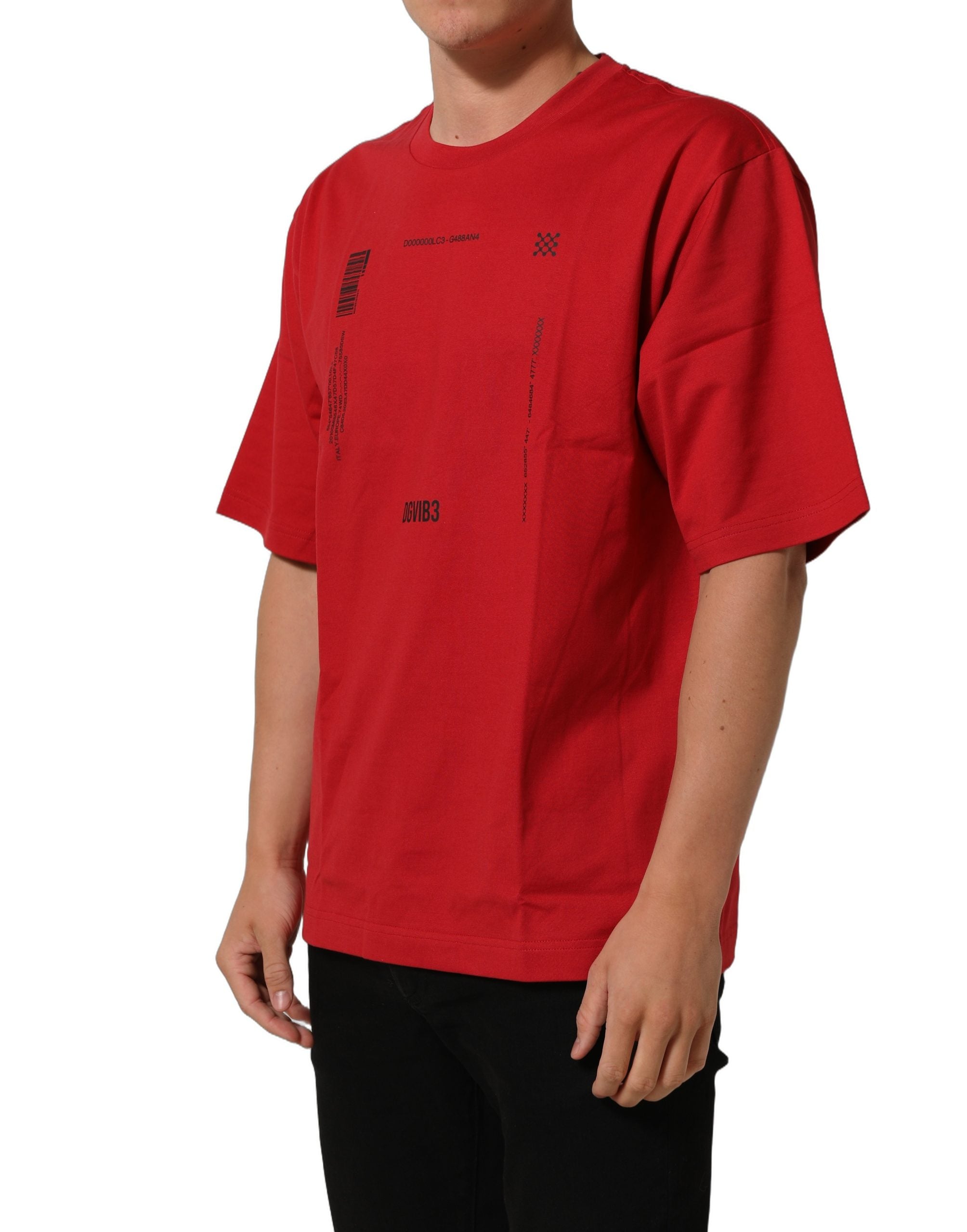 Dolce & Gabbana Red Cotton Graphic Print Crew Neck Men's T-shirt (Pre-Owned)
