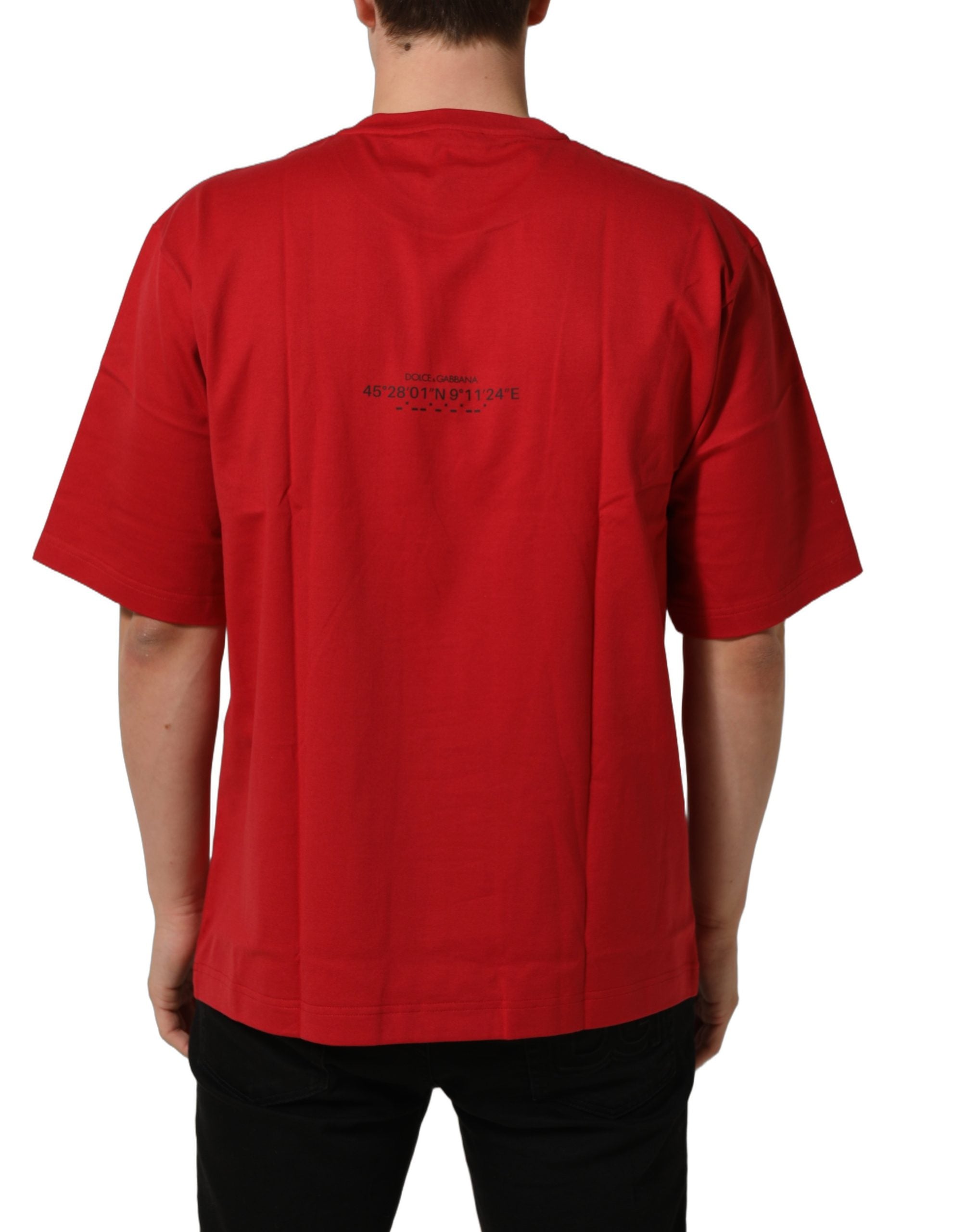 Dolce & Gabbana Red Cotton Graphic Print Crew Neck Men's T-shirt (Pre-Owned)
