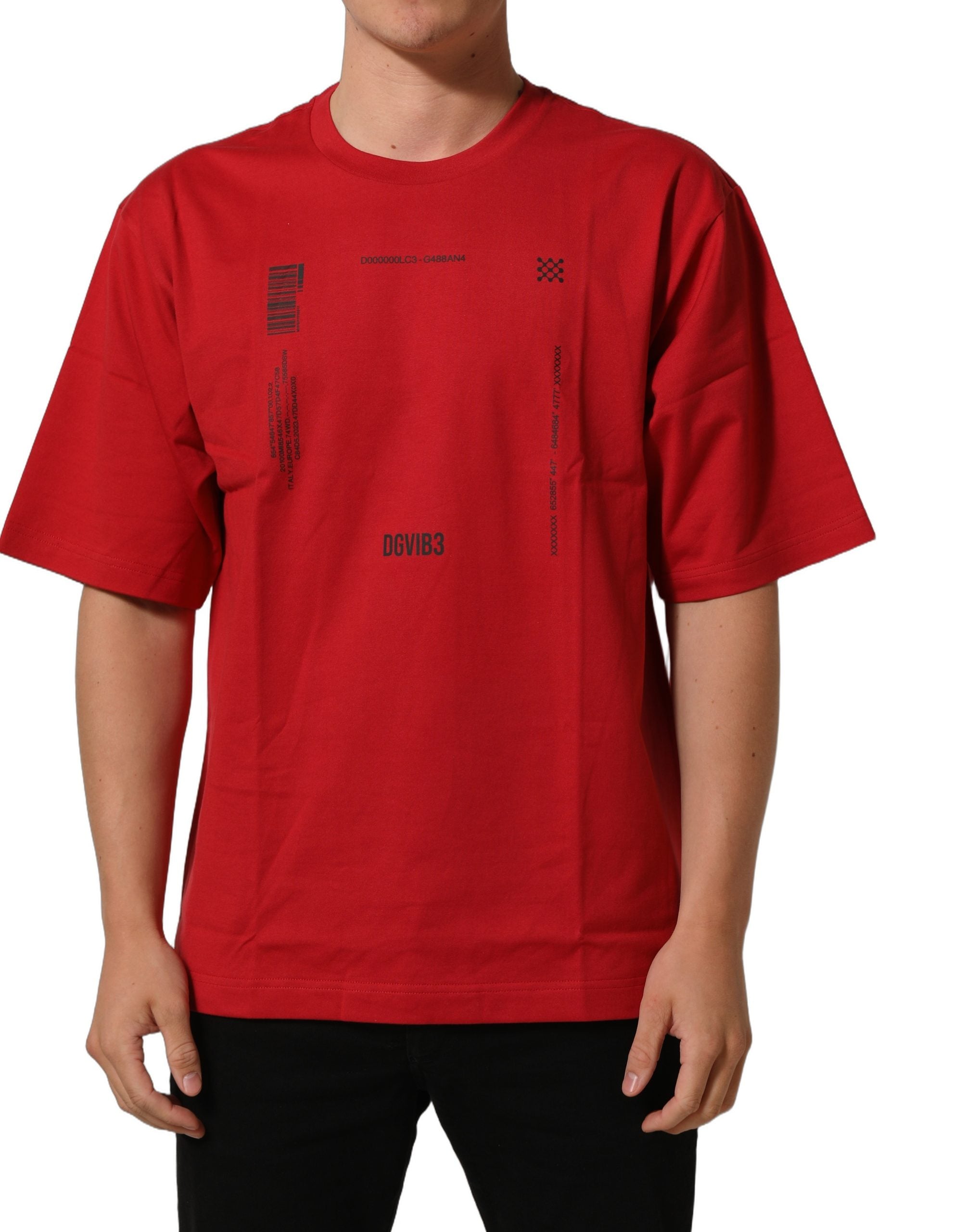 Dolce & Gabbana Red Cotton Graphic Print Crew Neck Men's T-shirt