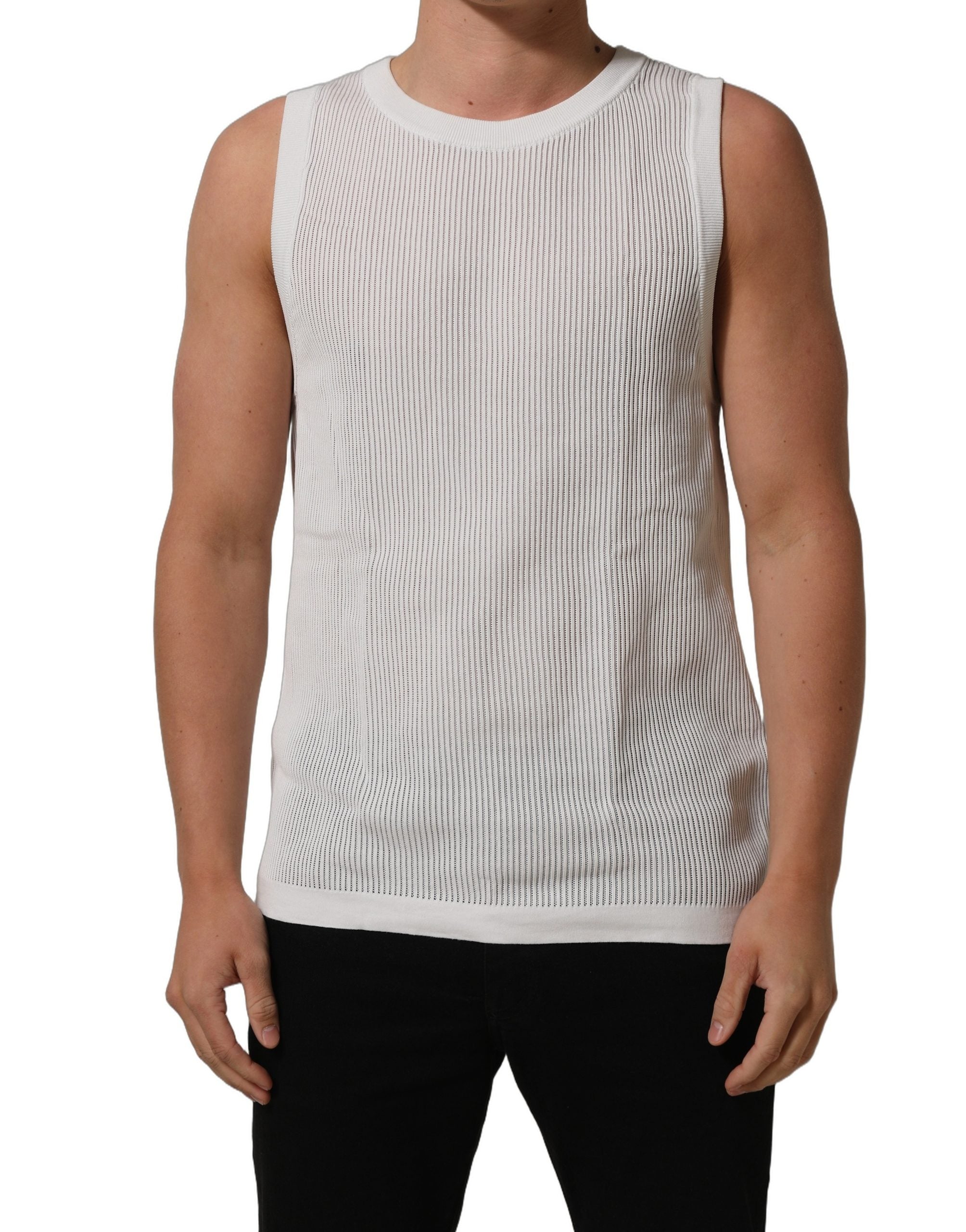 Dolce & Gabbana White Silk Crew Neck Sleeveless tank Men's T-shirt (Pre-Owned)