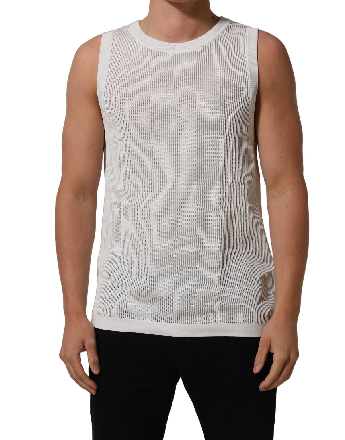 Dolce & Gabbana White Silk Crew Neck Sleeveless tank Men's T-shirt (Pre-Owned)