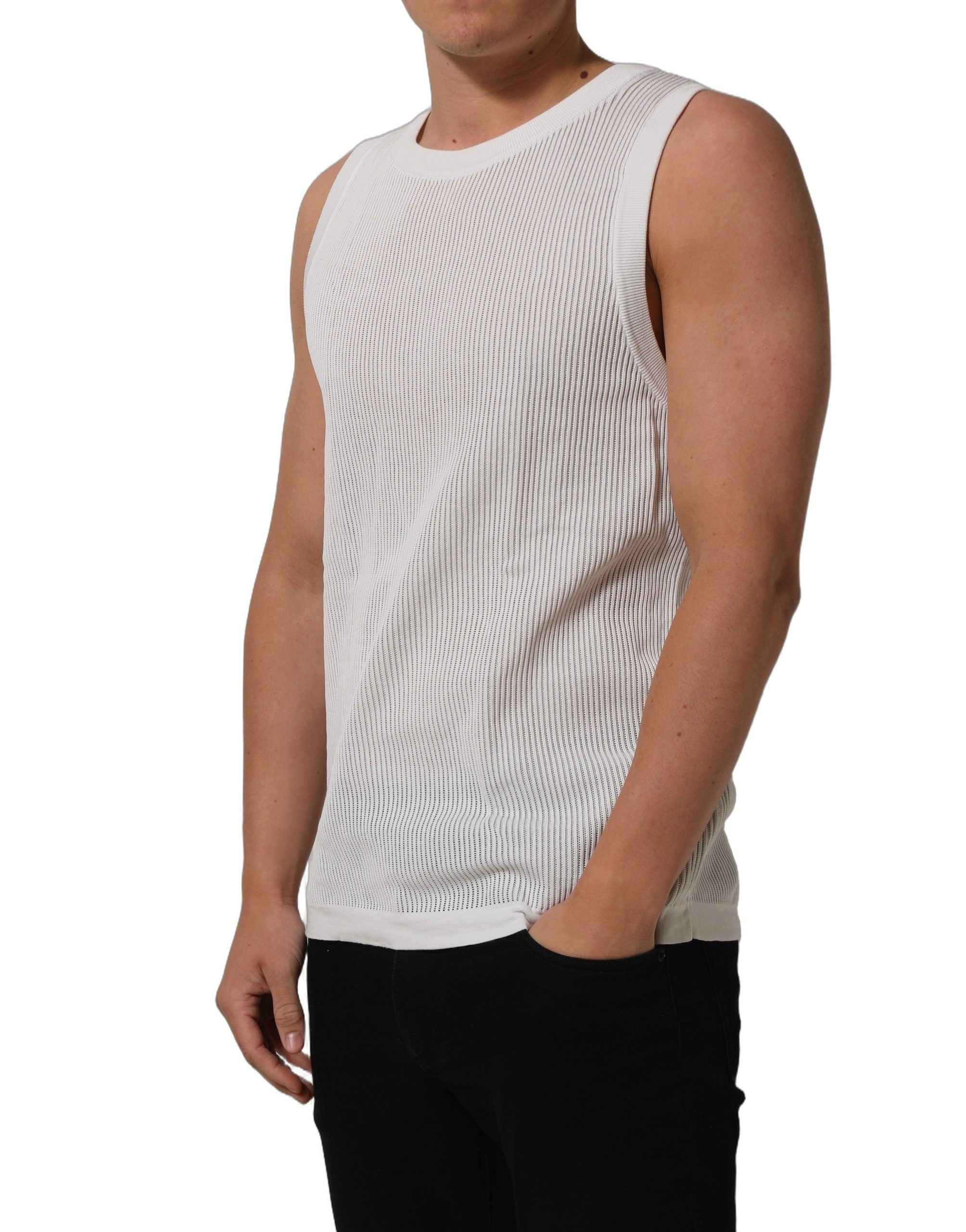 Dolce & Gabbana White Silk Crew Neck Sleeveless tank Men's T-shirt (Pre-Owned)