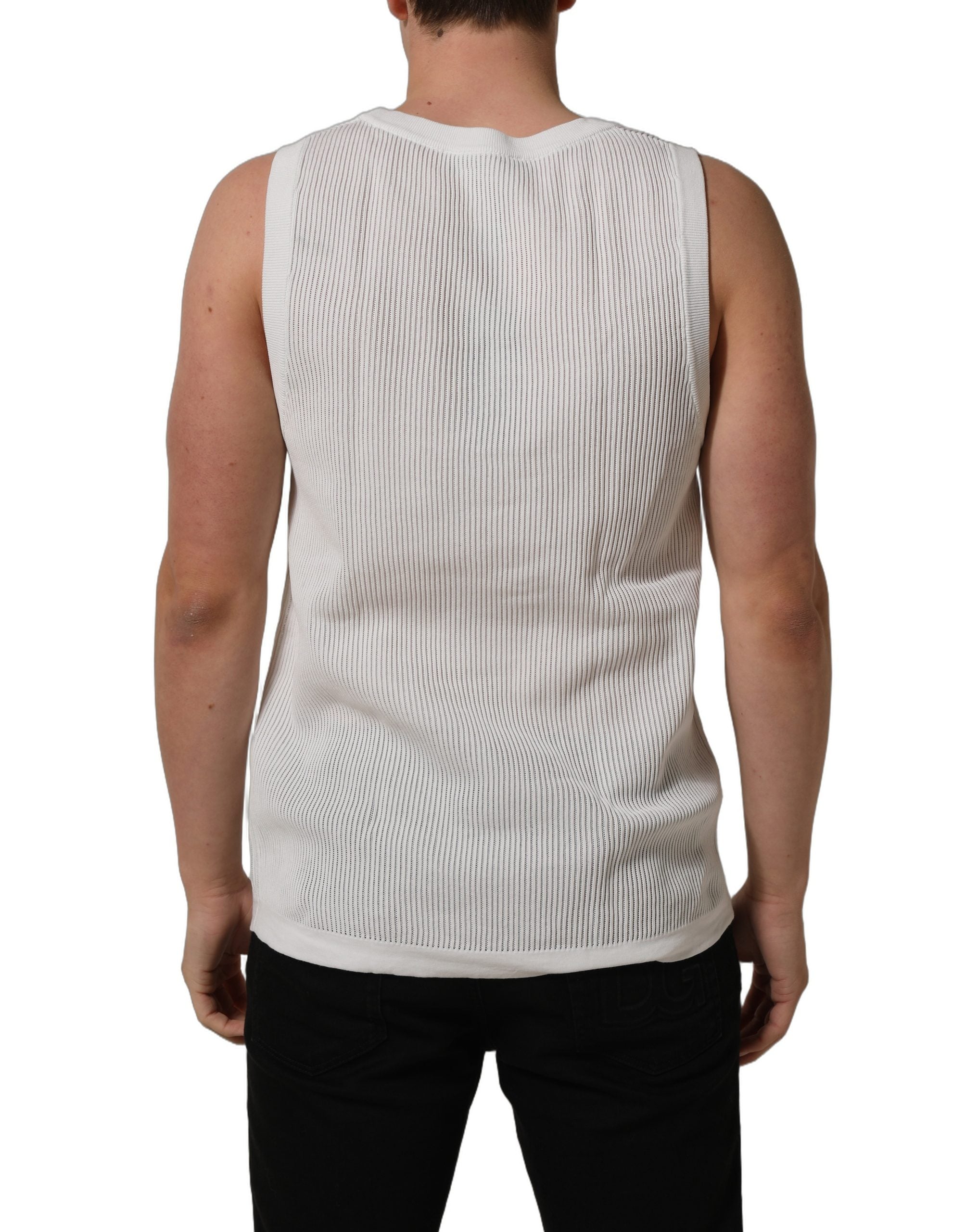 Dolce & Gabbana White Silk Crew Neck Sleeveless tank Men's T-shirt (Pre-Owned)