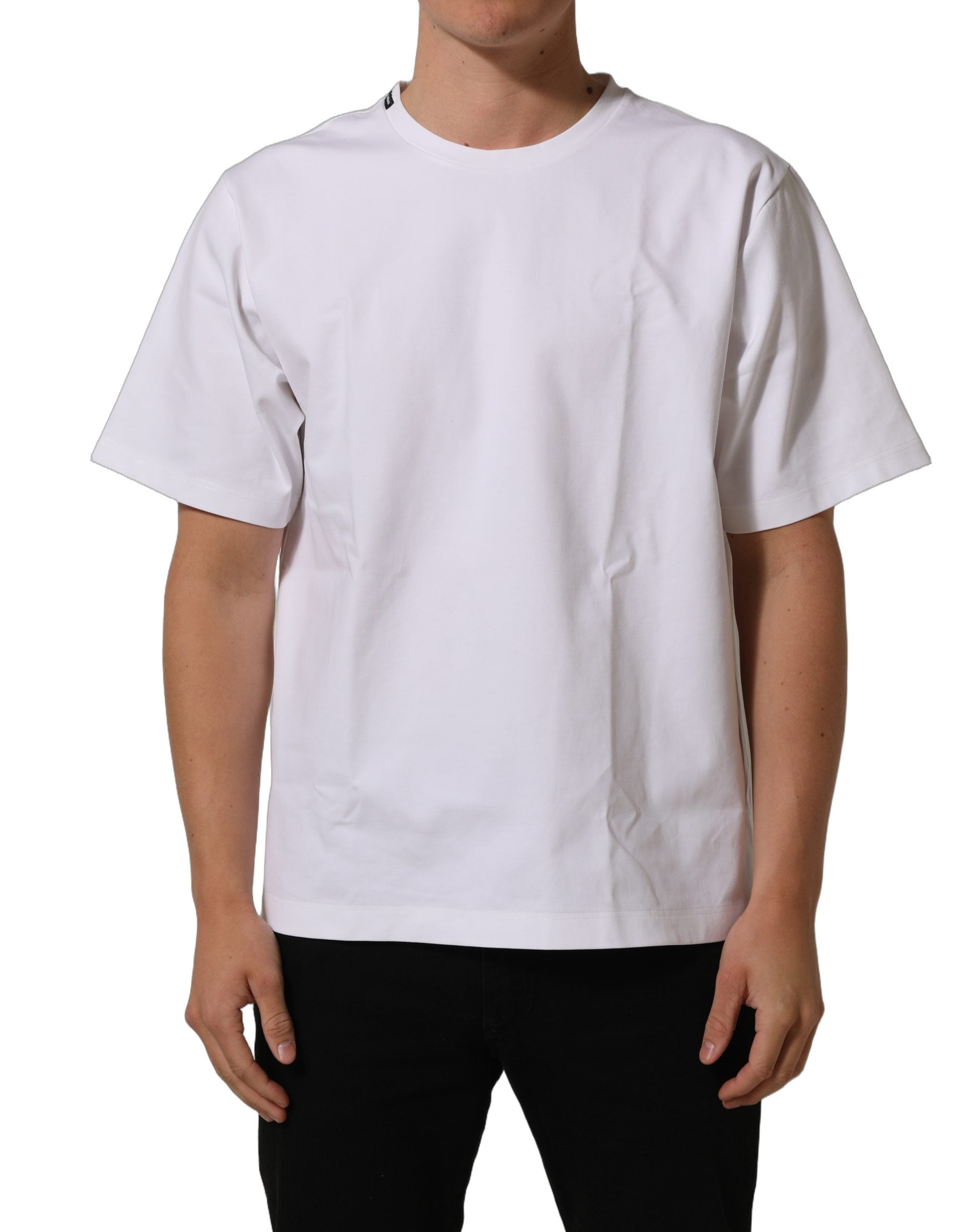 Dolce & Gabbana White Cotton Short Sleeves Crew Neck Men's T-shirt