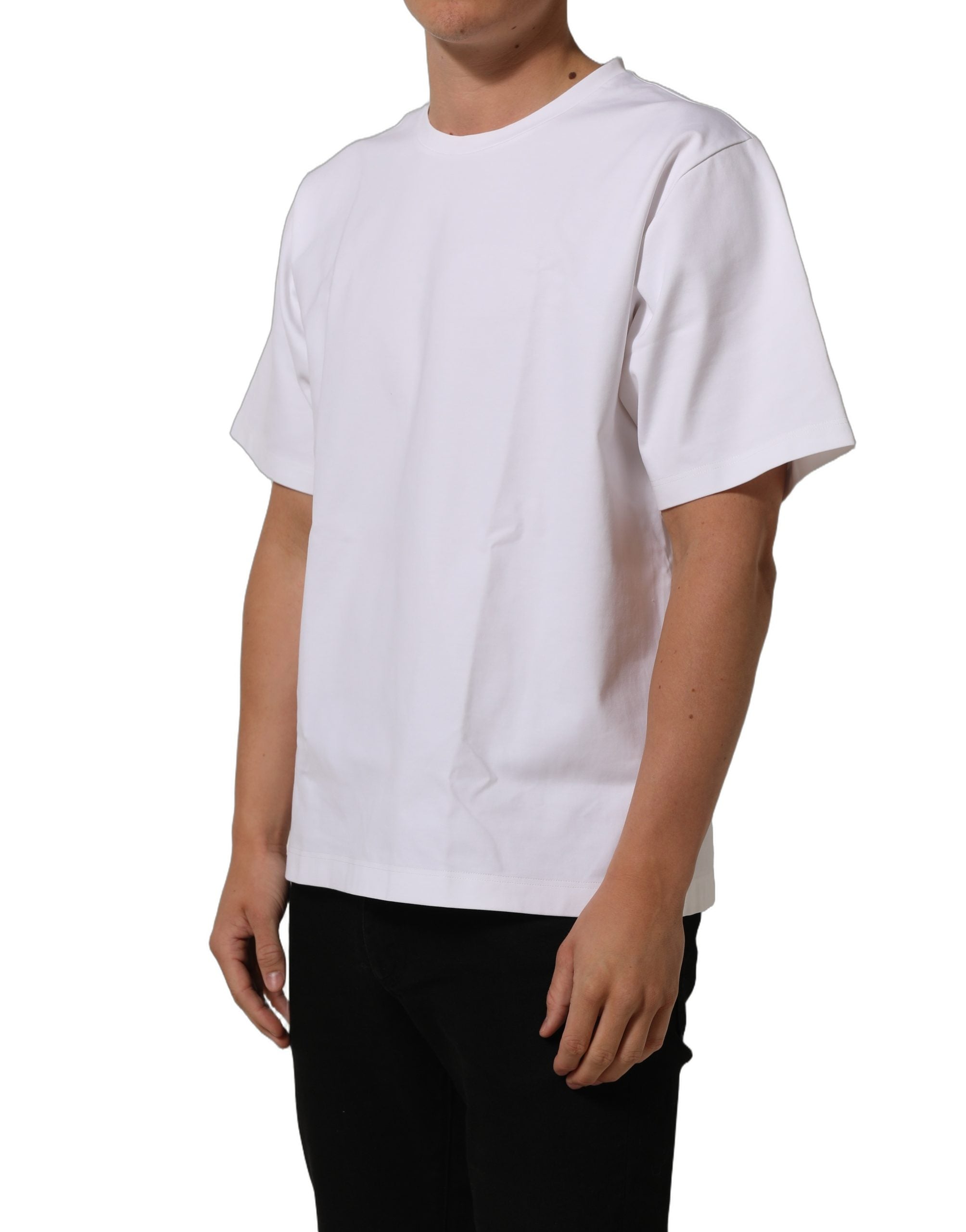 Dolce & Gabbana White Cotton Short Sleeves Crew Neck Men's T-shirt