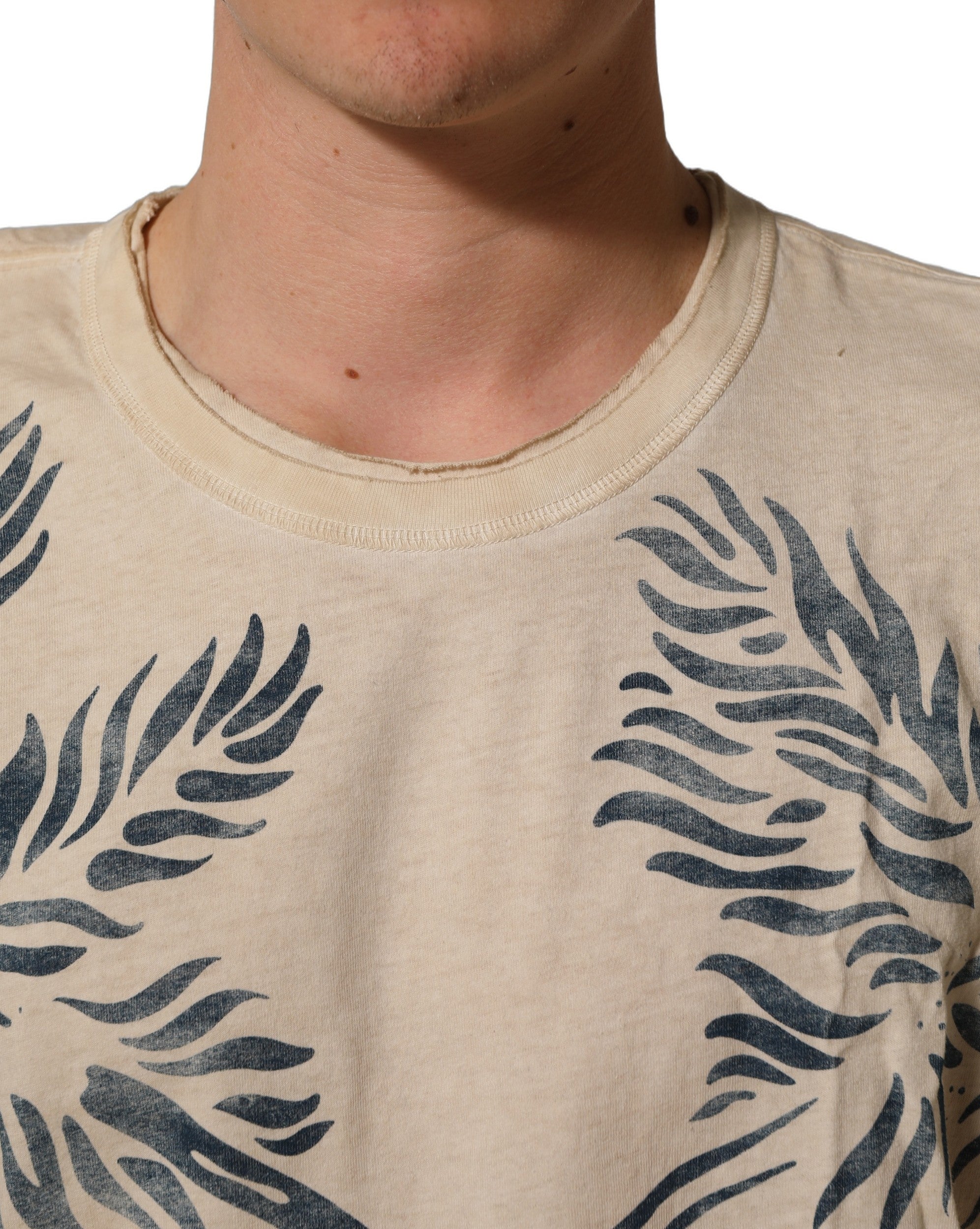 Dolce & Gabbana Beige Cotton Graphic Print Crew Neck Men's T-shirt (Pre-Owned)