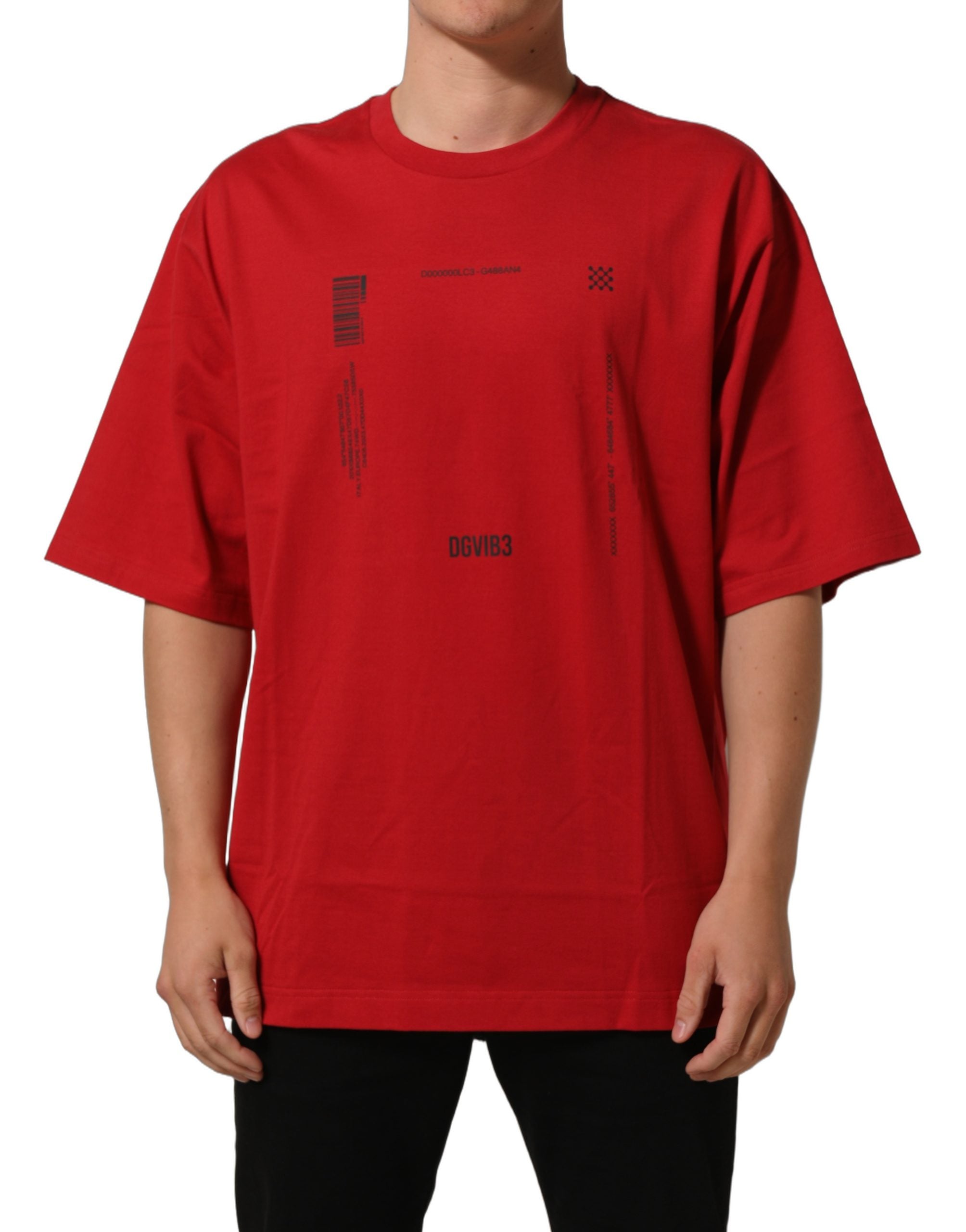 Dolce & Gabbana Red Cotton Graphic Print Crew Neck Men's T-shirt (Pre-Owned)