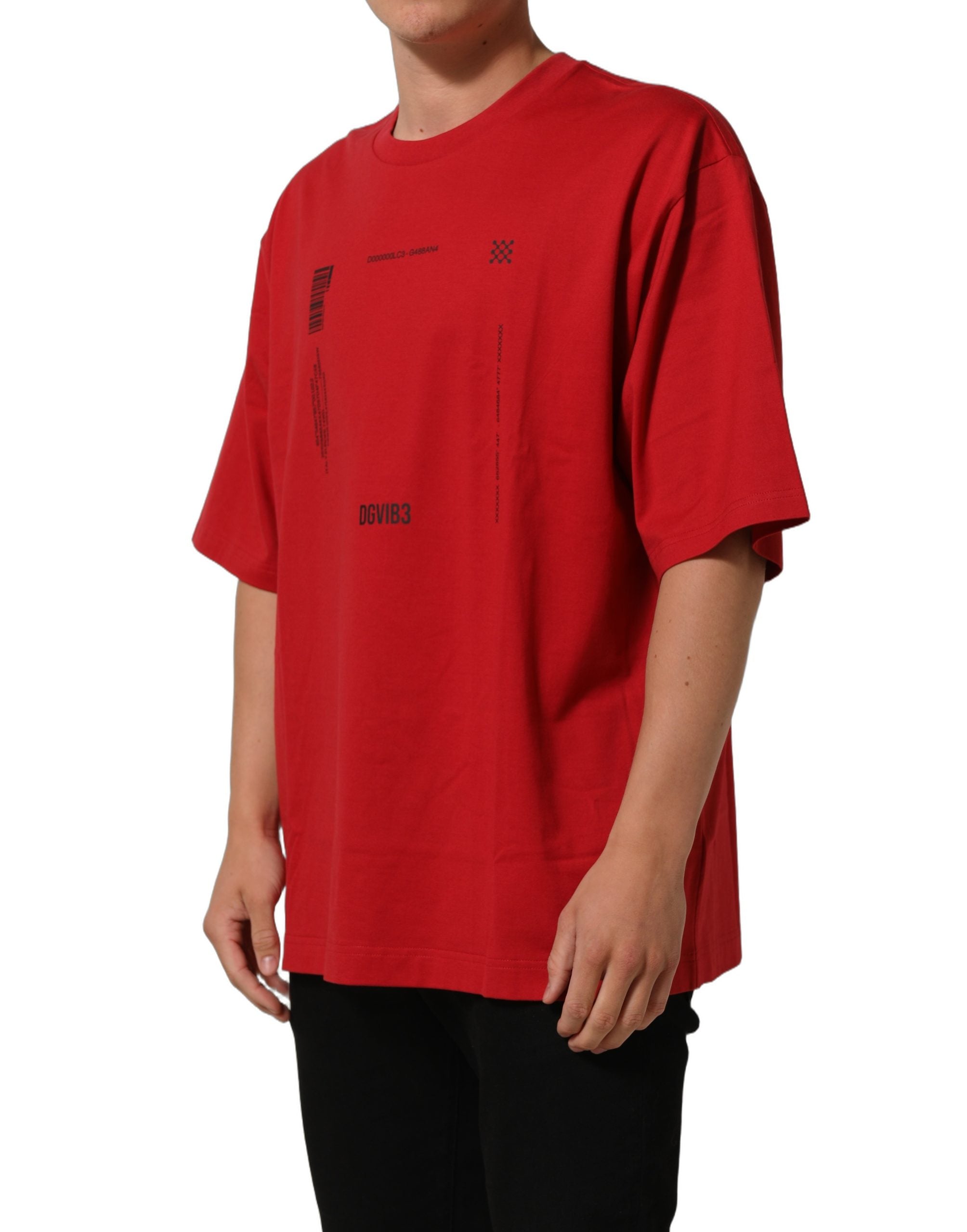 Dolce & Gabbana Red Cotton Graphic Print Crew Neck Men's T-shirt (Pre-Owned)