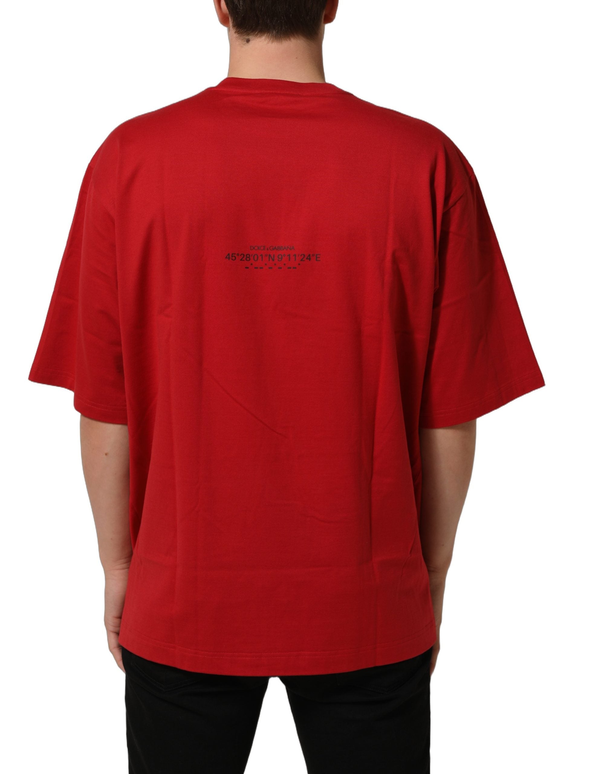 Dolce & Gabbana Red Cotton Graphic Print Crew Neck Men's T-shirt (Pre-Owned)