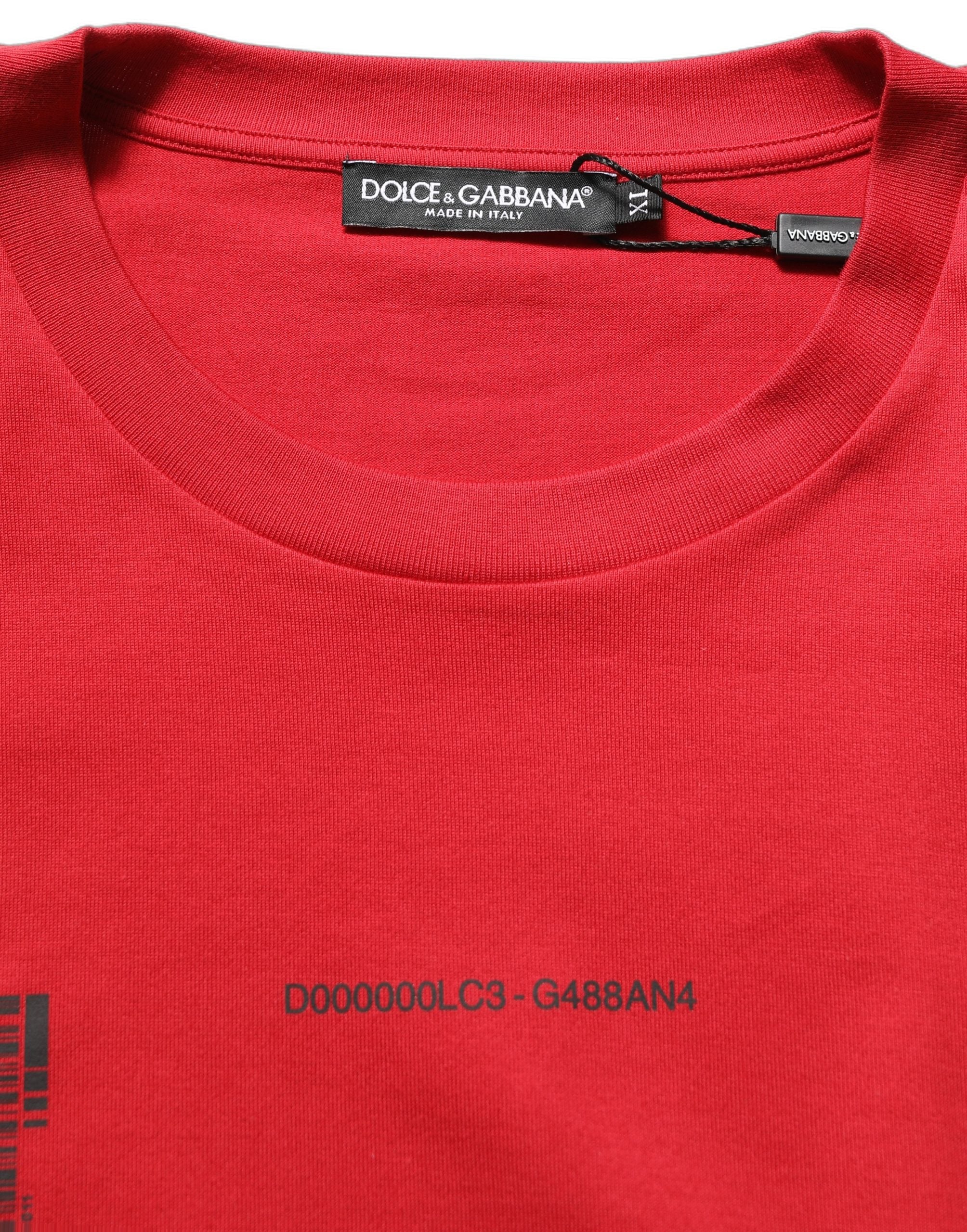 Dolce & Gabbana Red Cotton Graphic Print Crew Neck Men's T-shirt (Pre-Owned)