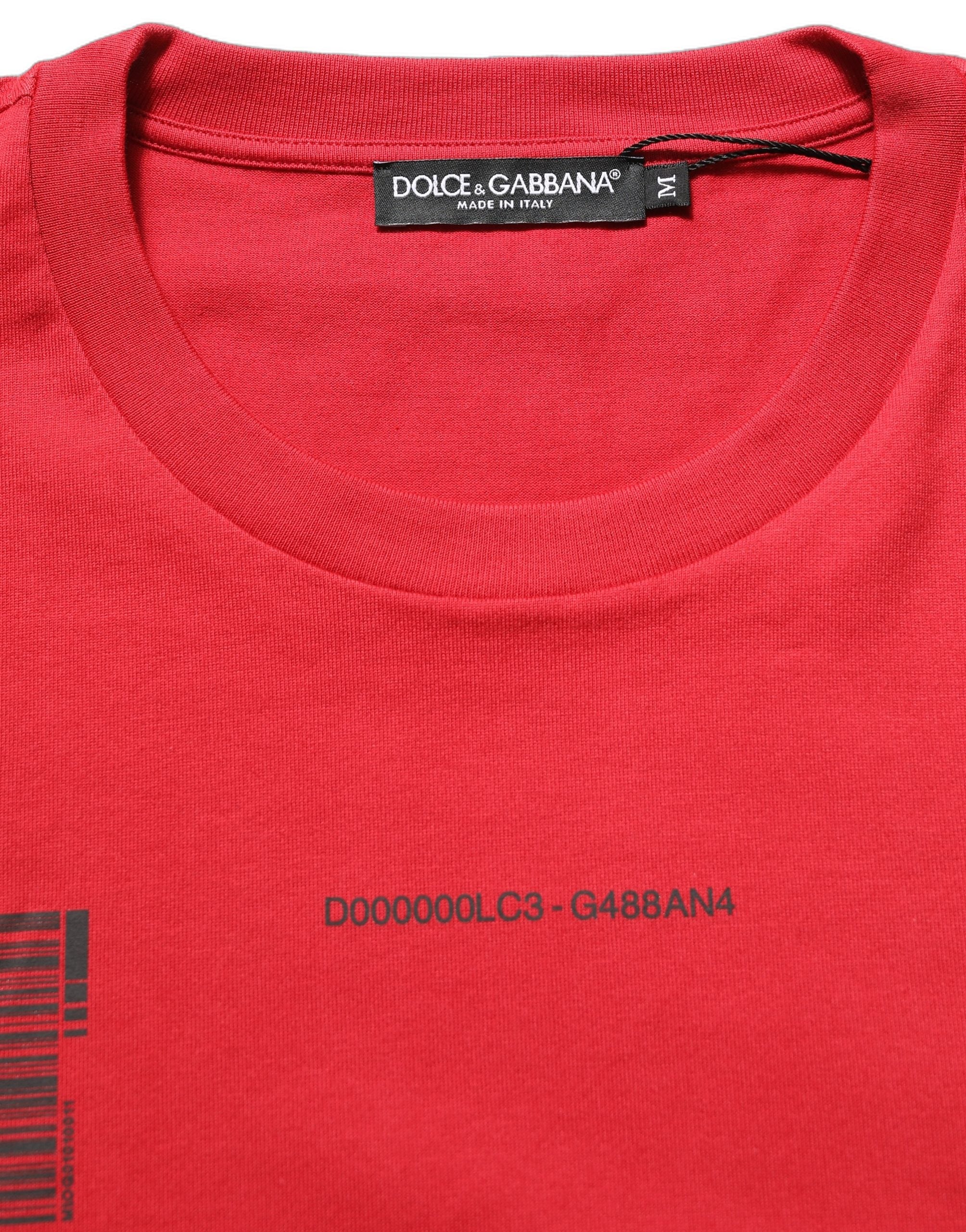 Dolce & Gabbana Red Cotton Graphic Print Crew Neck Men's T-shirt (Pre-Owned)