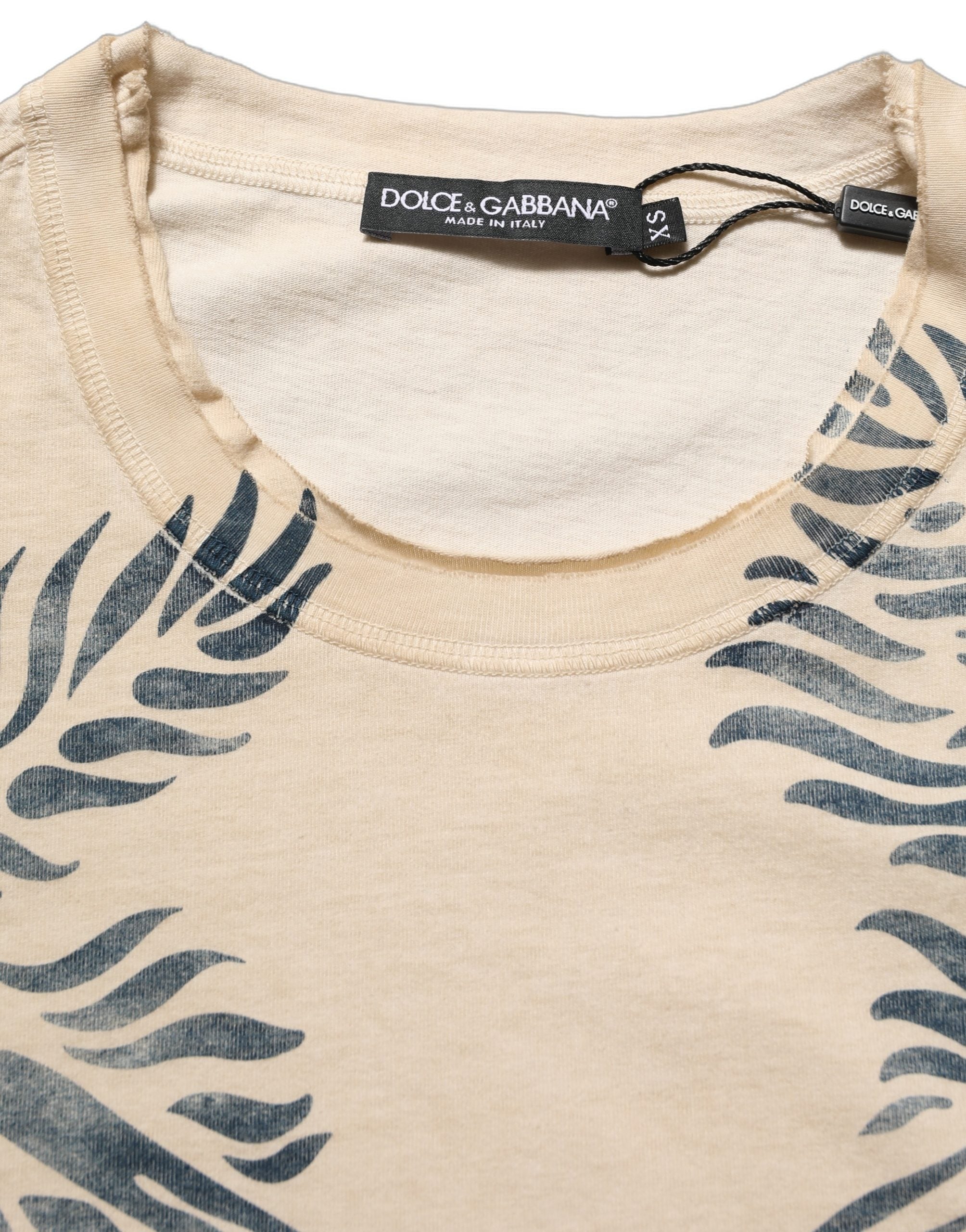 Dolce & Gabbana Beige Cotton Graphic Print Crew Neck Men's T-shirt (Pre-Owned)
