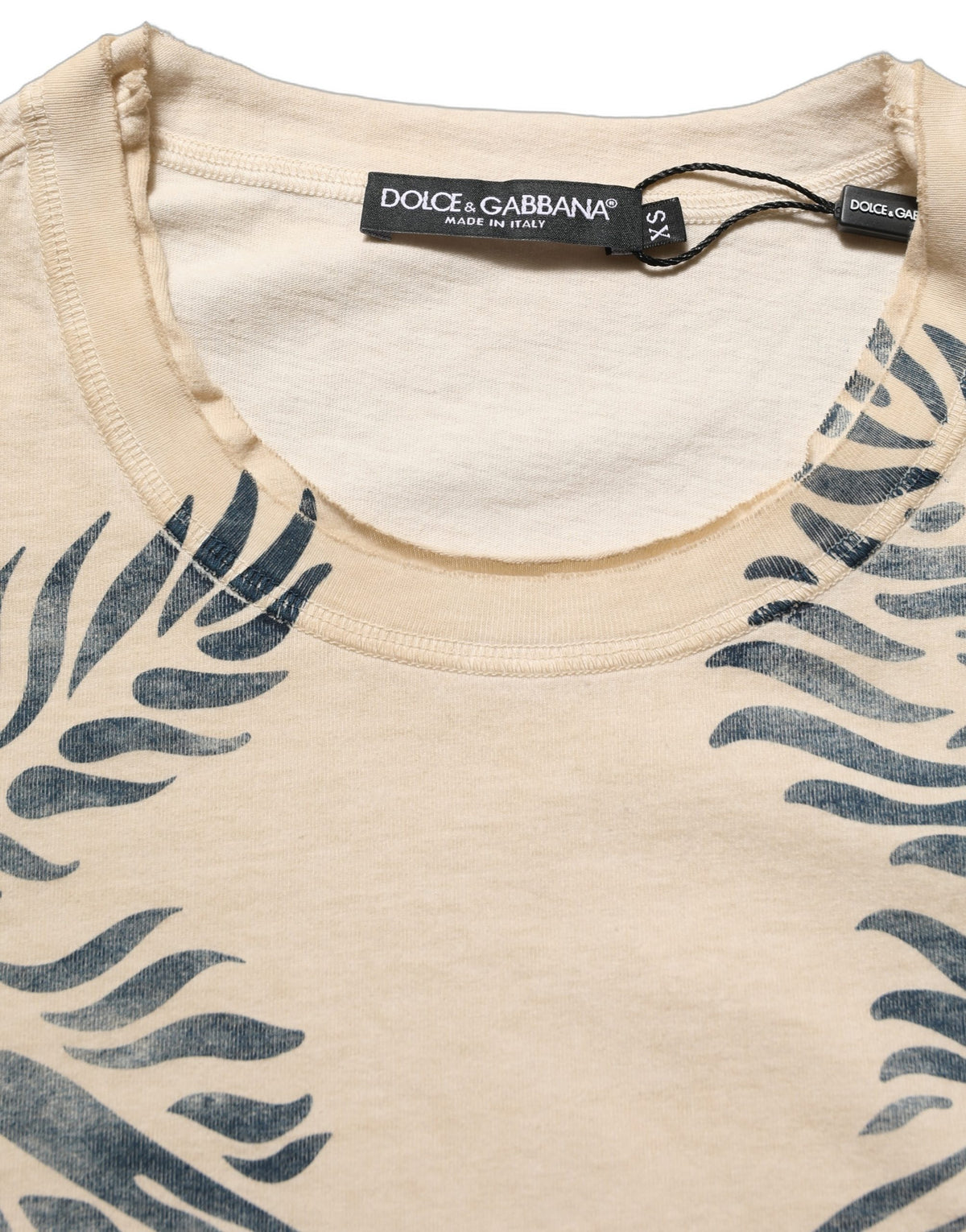 Dolce & Gabbana Beige Cotton Graphic Print Crew Neck Men's T-shirt (Pre-Owned)
