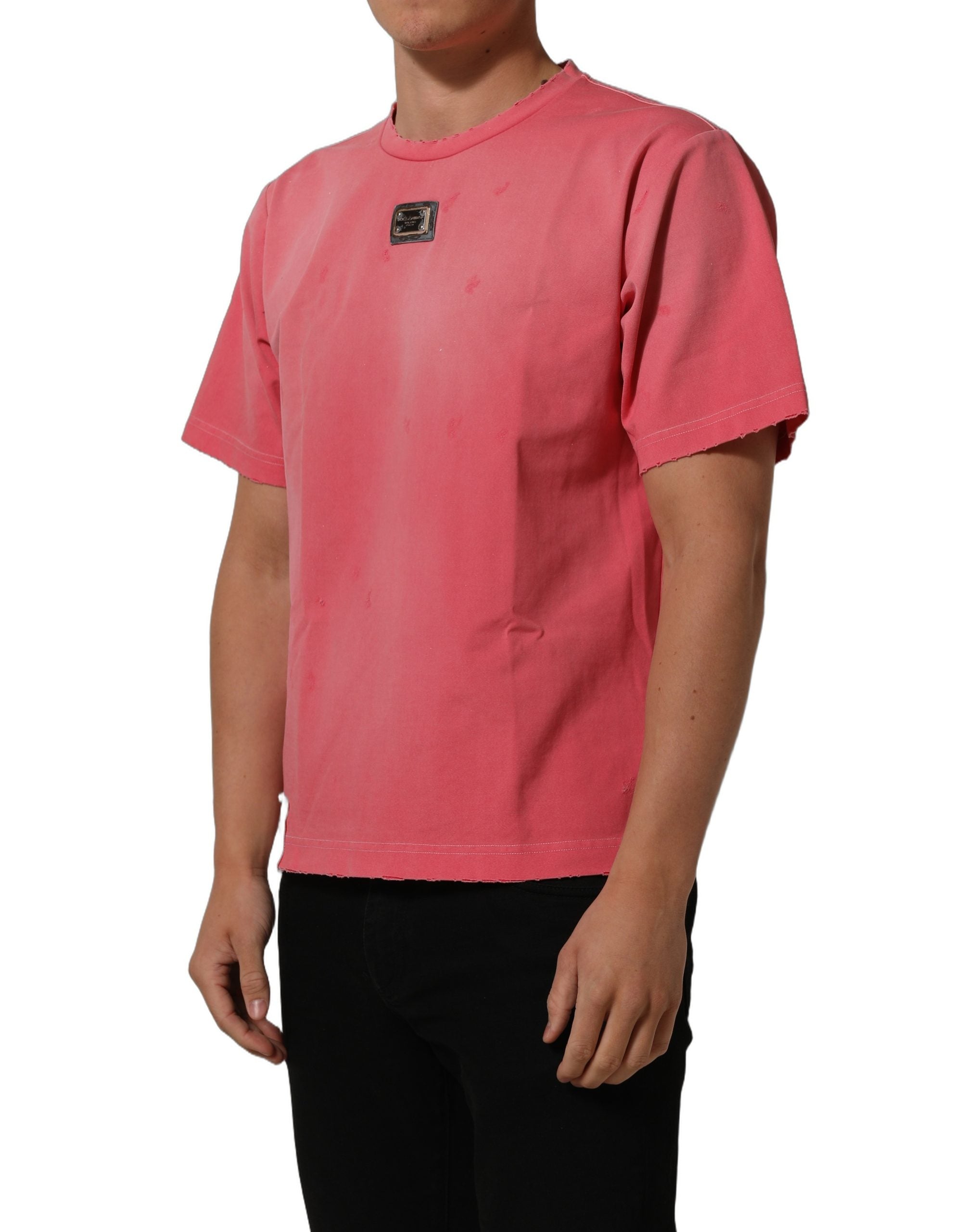 Dolce & Gabbana Pink Re-Edition Distressed Crew Neck Men's T-shirt (Pre-Owned)